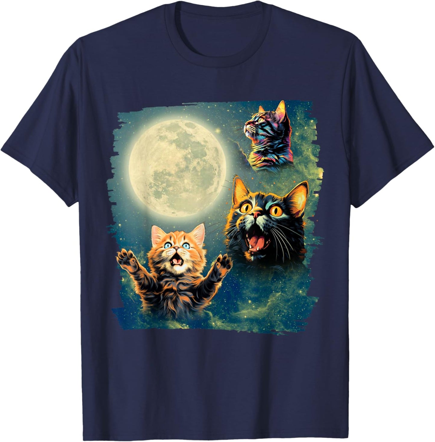 Cat Howling at the Moon funny Cats T-Shirt - T-Shirt | Navy