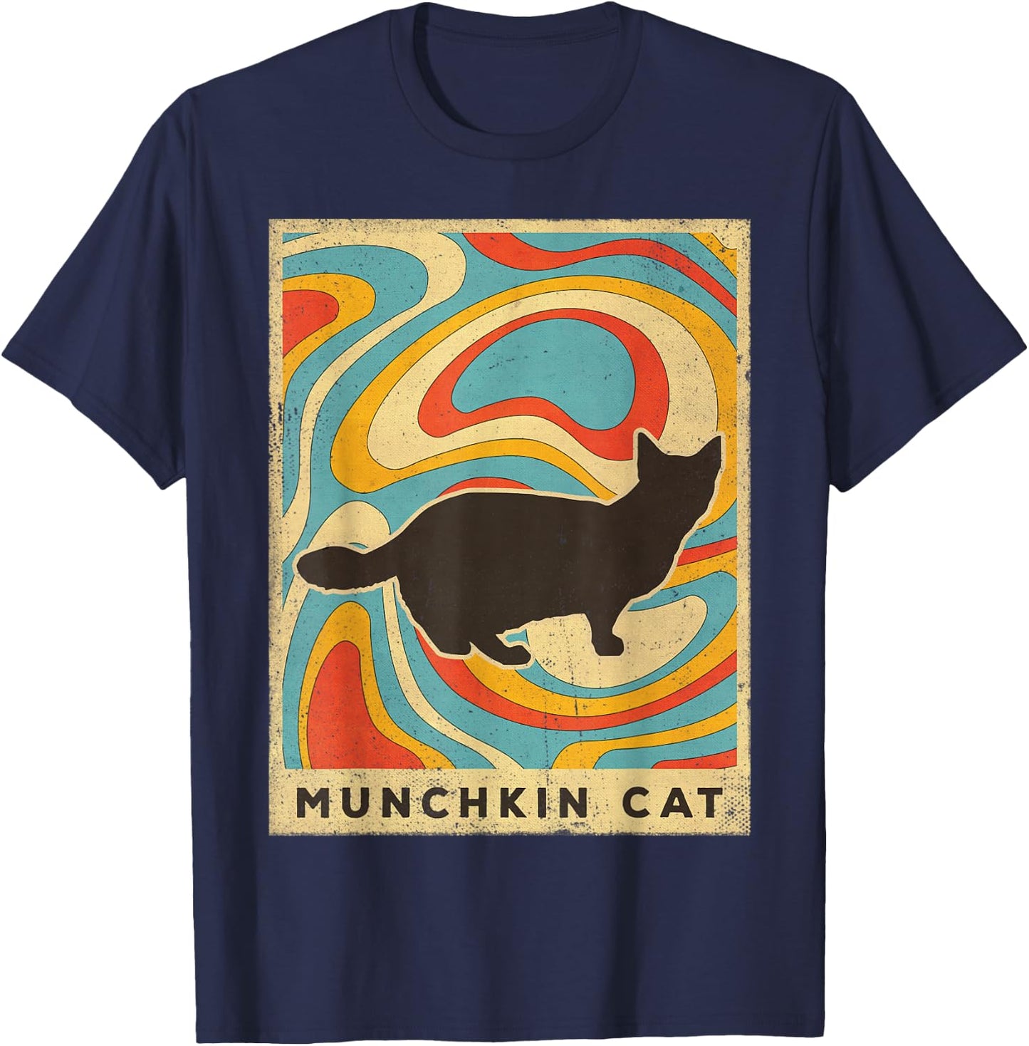 Vintage Munchkin Cat Lover Animal Retro Style T-Shirt - T-Shirt | Navy