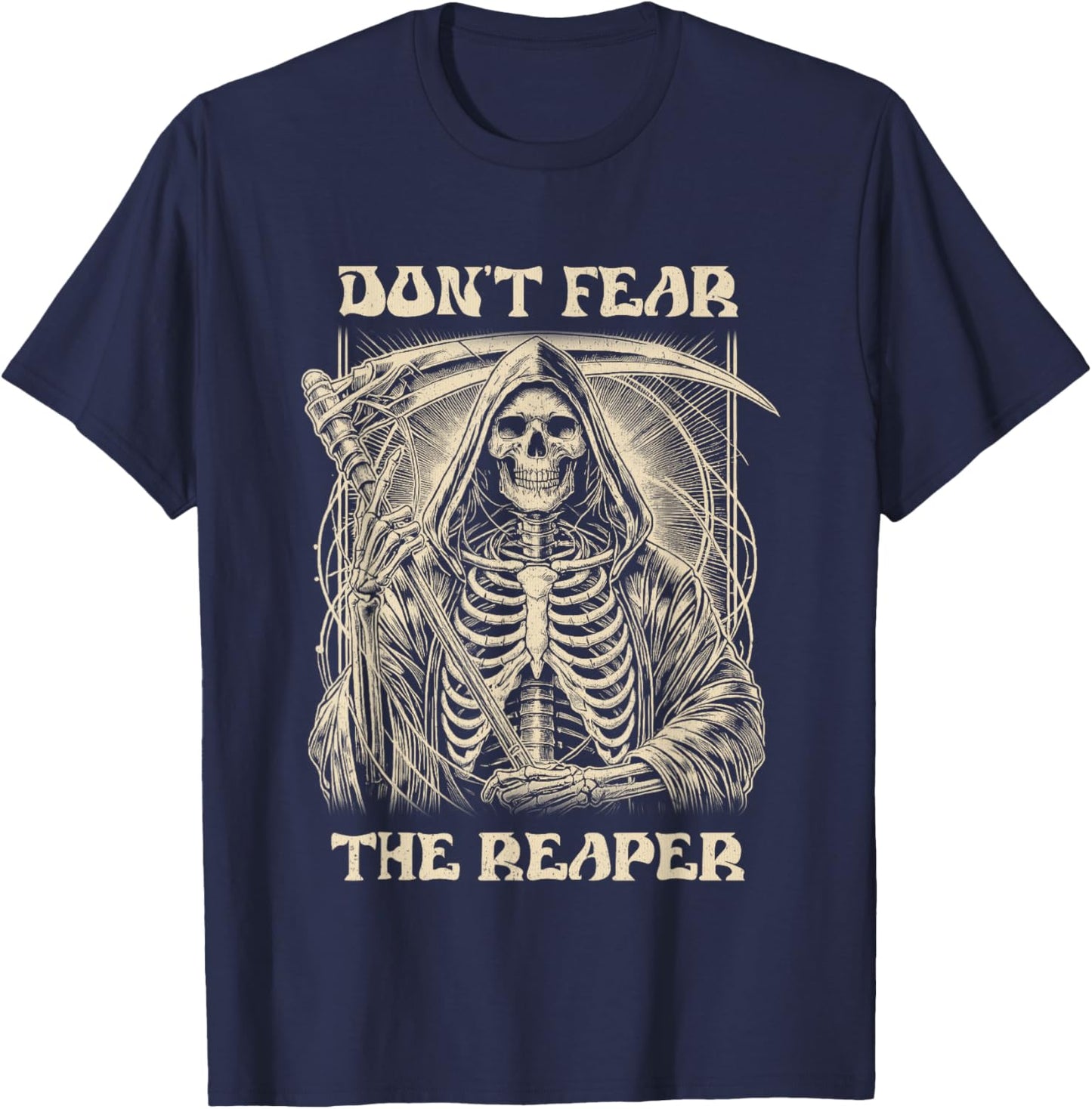 Vintage Retro Dont Fear The Reaper Halloween Graphic T-Shirt - T-Shirt | Navy