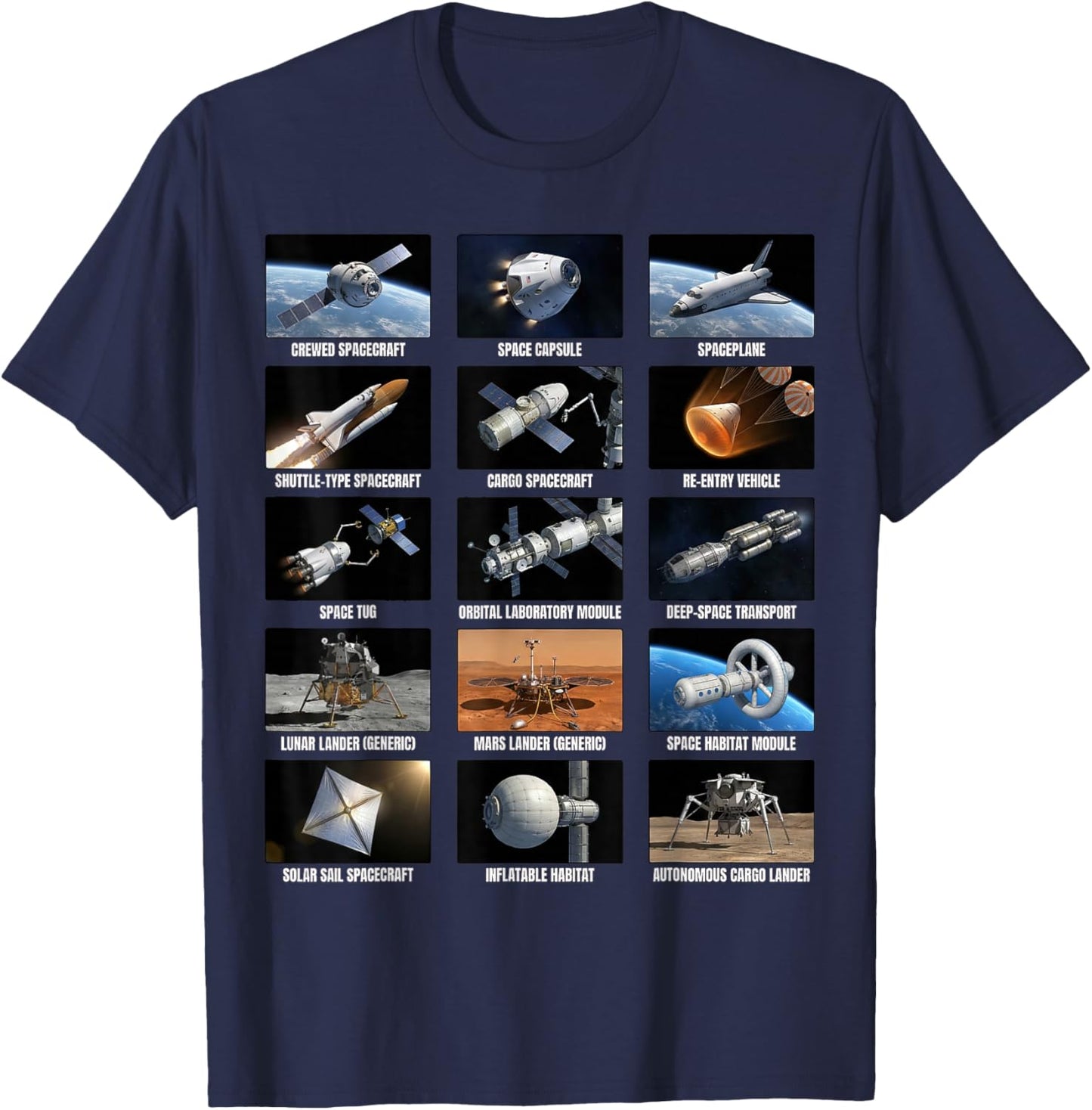 Spaceship Types Space Exploration Chart Astronomy T-Shirt - T-Shirt | Navy