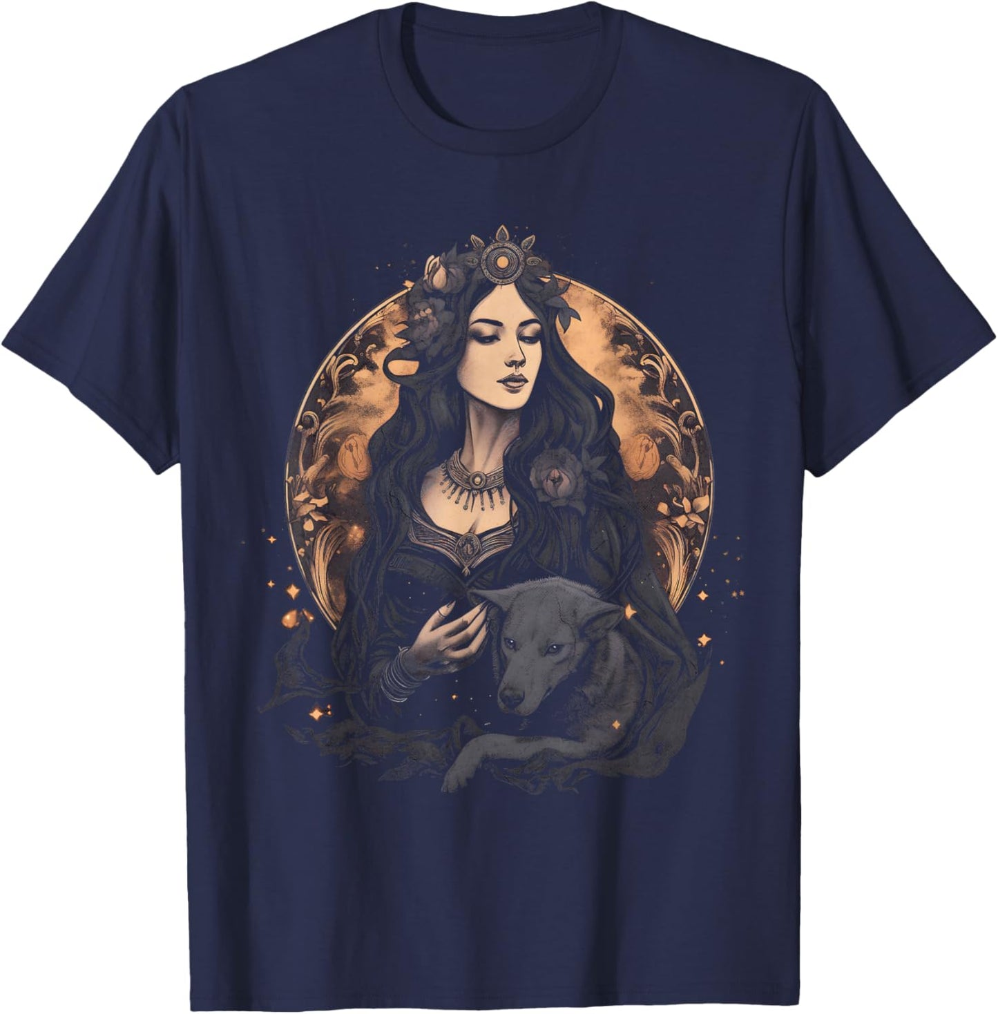 Majestic Image of Hecate, Wiccan Deity T-Shirt - T-Shirt | Navy
