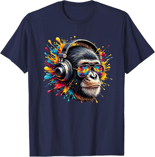 DJ Monkey Affen mit Sonnenbrille T-Shirt - T-Shirt | Navy