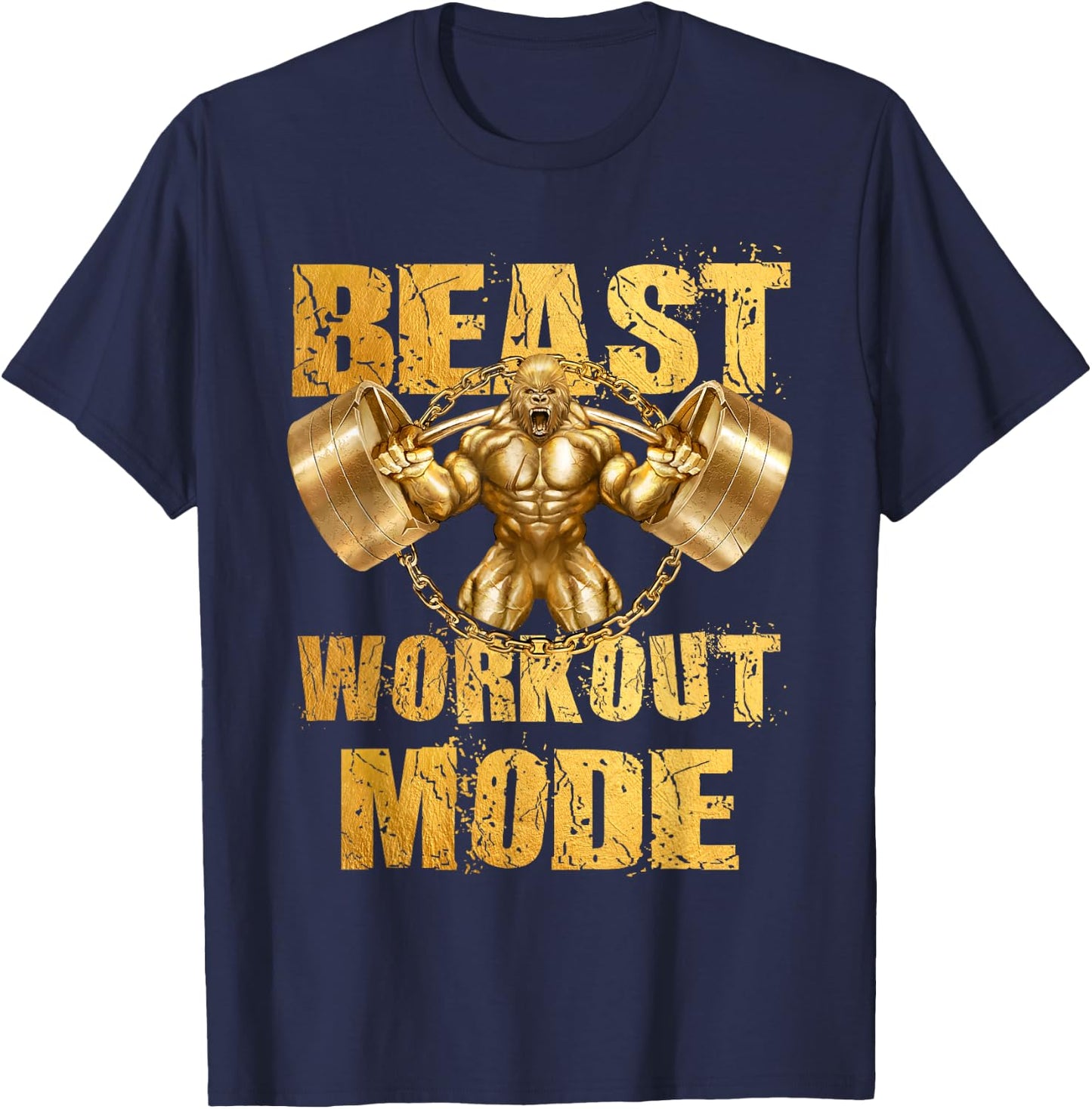 Gorilla Beast Workout Mode Gold Lifting Weights Gym - Gift T-Shirt - T-Shirt | Navy