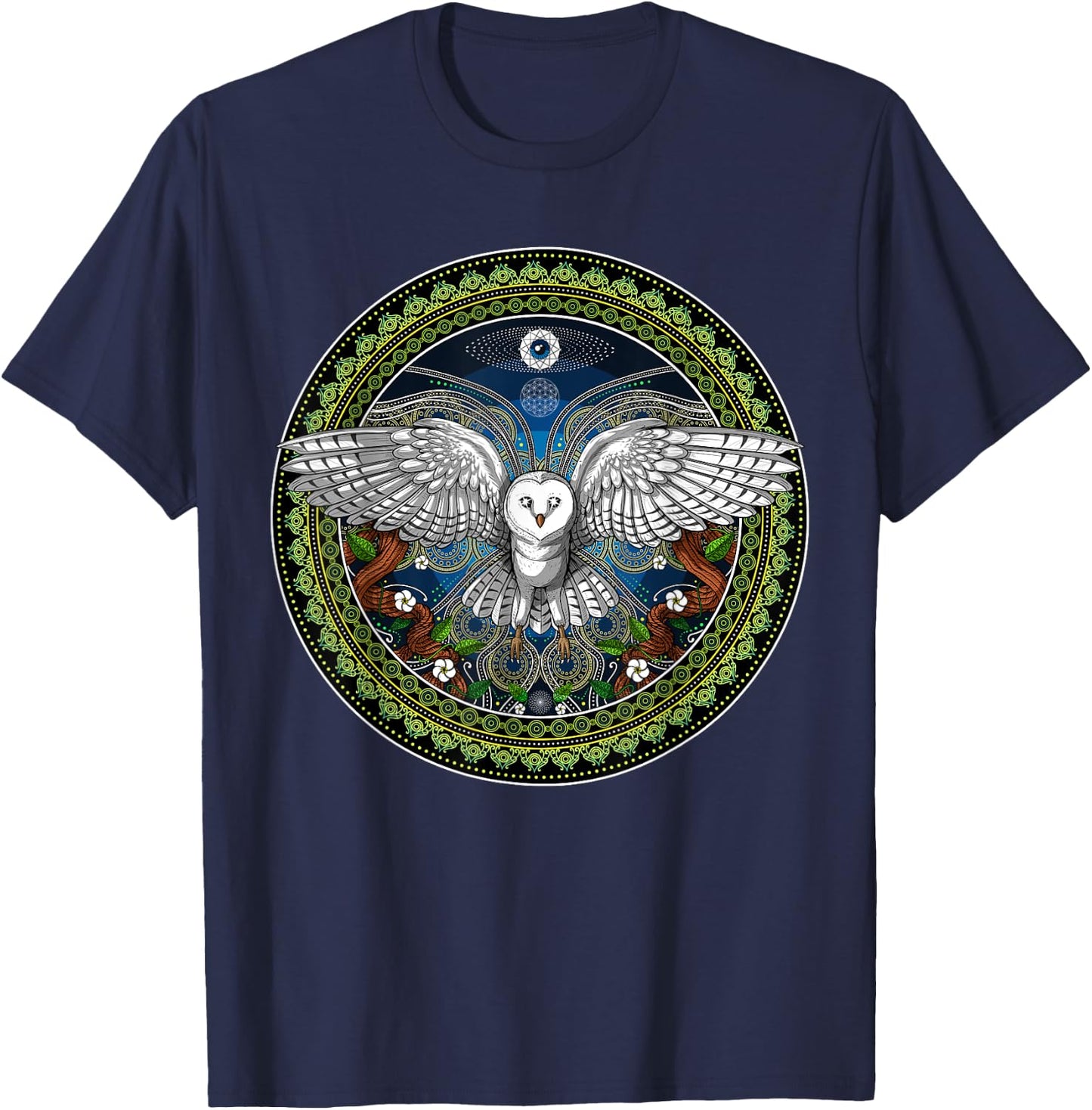 Owl Bird Psychedelic Sacred Geometry T-Shirt - T-Shirt | Navy