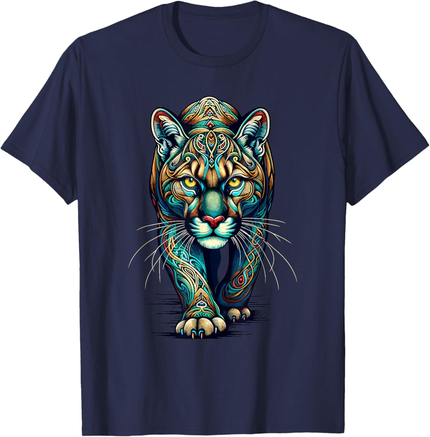 Mandala Art Cougars Cougar Mountain Lion Puma T-Shirt - T-Shirt | Navy