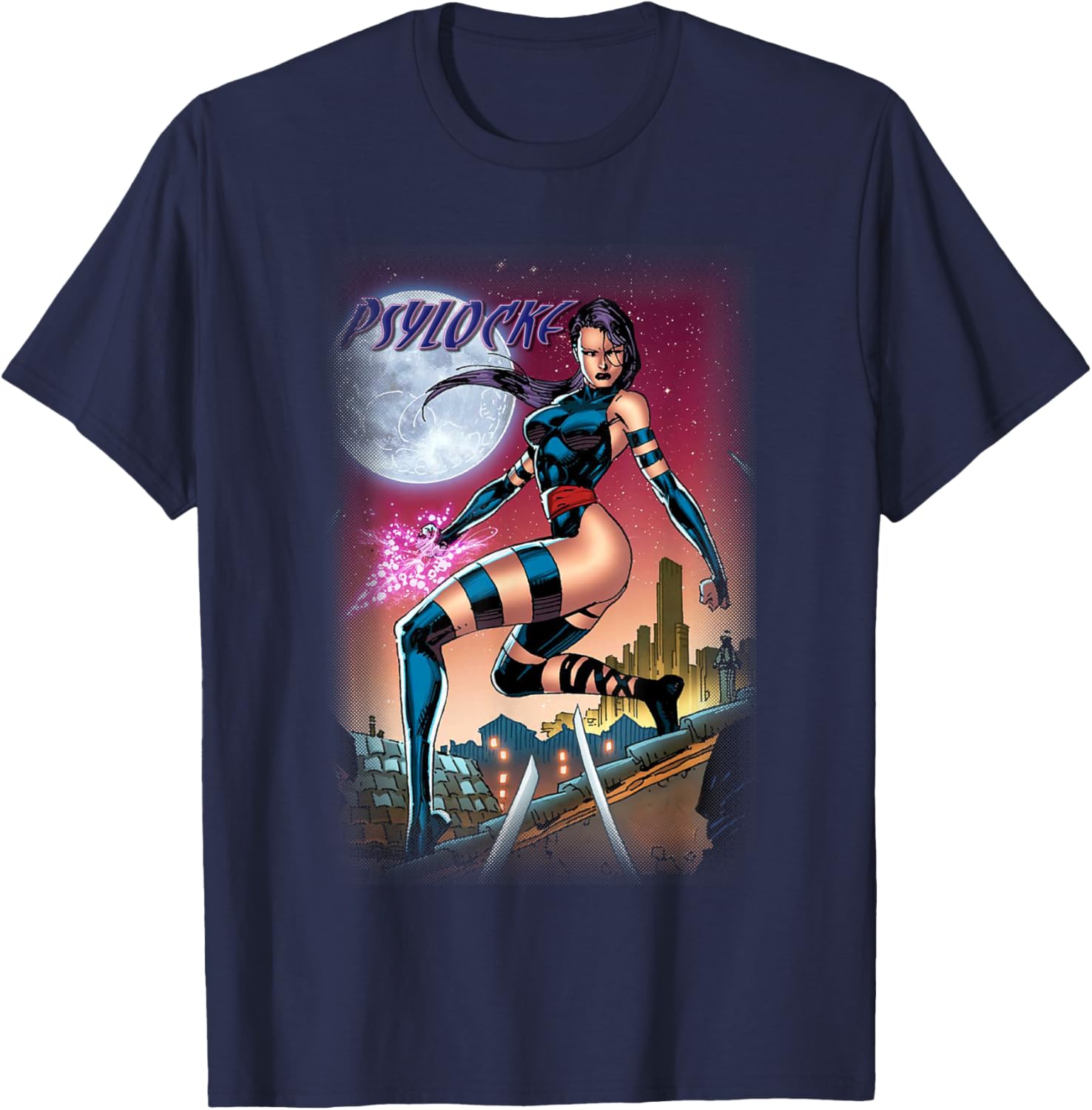 Marvel X-Men Psylocke Under The Moonlight Poster T-Shirt - T-Shirt | Navy