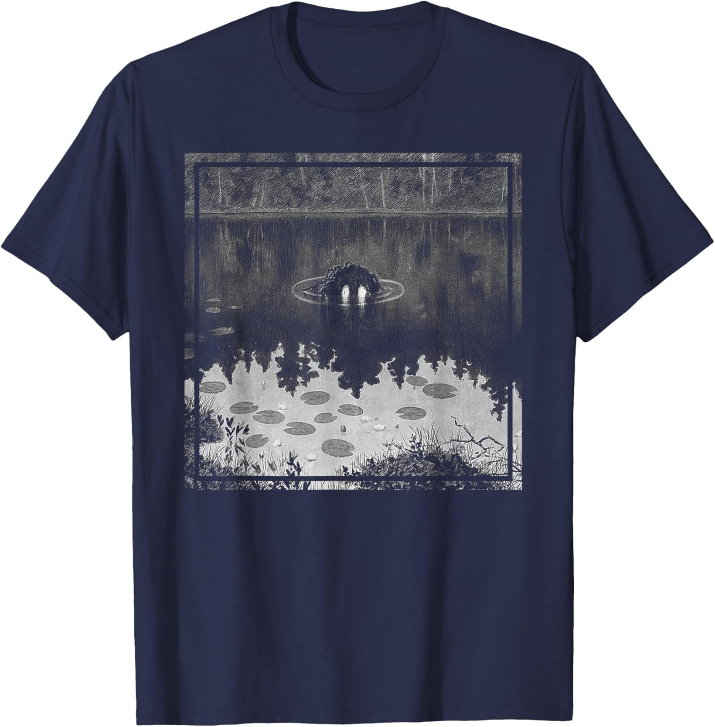 Nøkken - Theodor Kittelsen Black Metal Art Cover Troll Lake T-Shirt - T-Shirt | Navy
