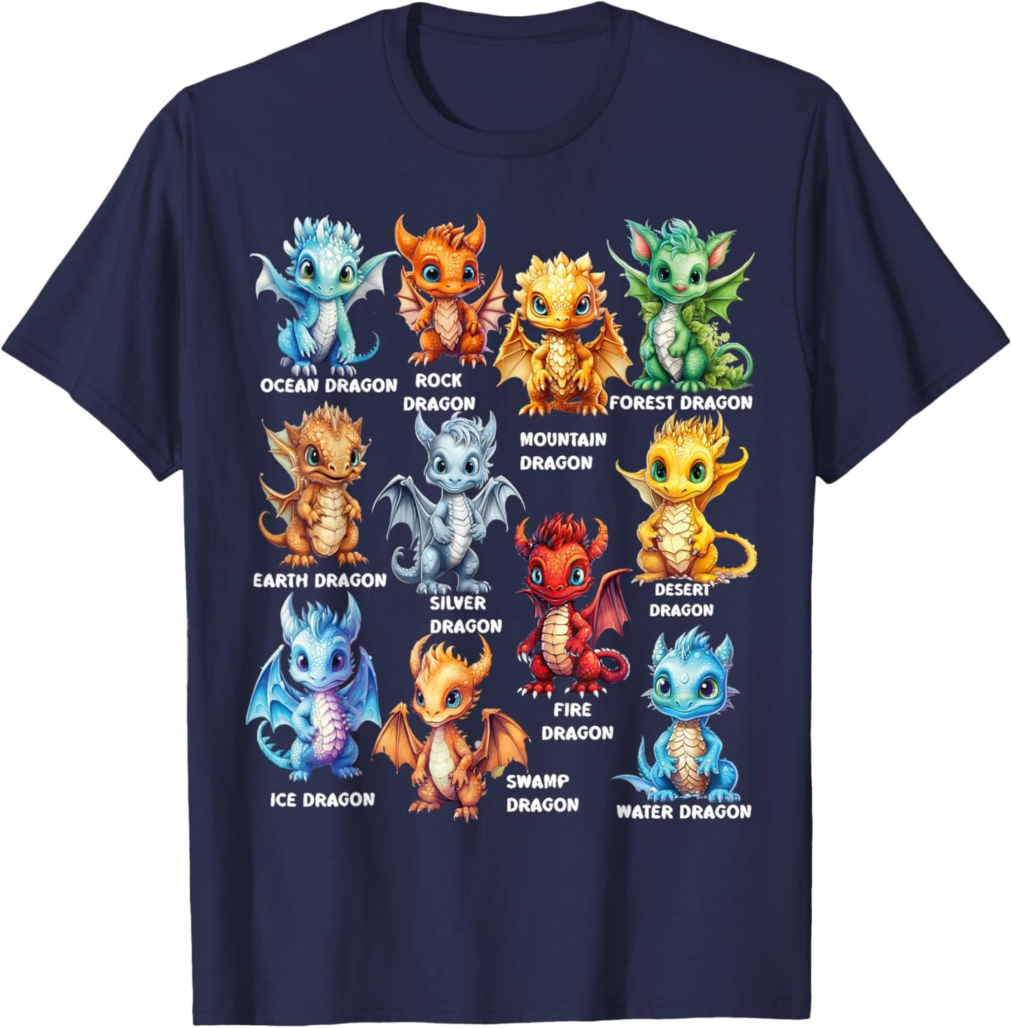 Types Of Dragons Cool Dragon Kids Toddler Boys Girls T-Shirt - T-Shirt | Navy