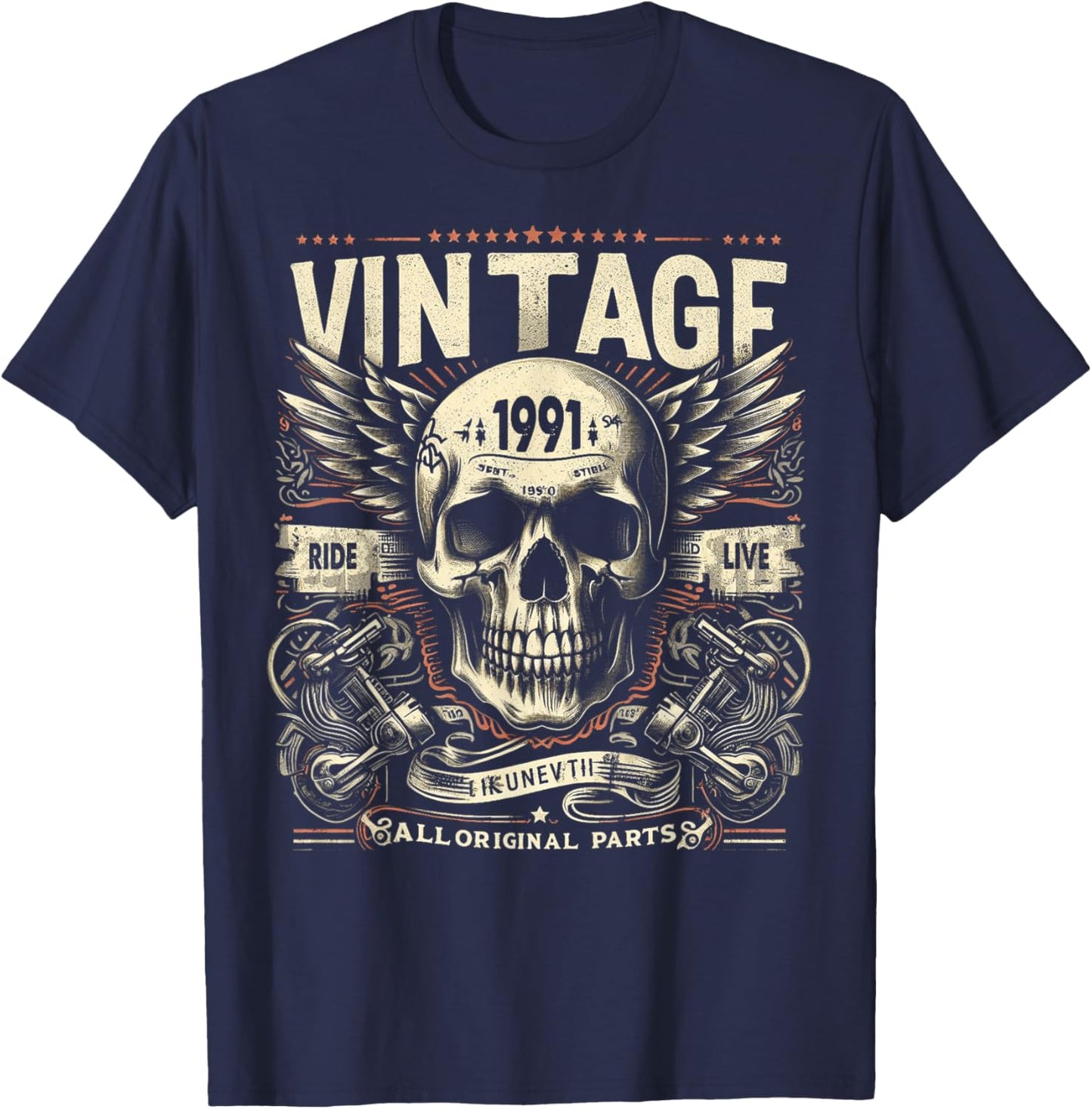 Vintage 1991 born in 1991 birthday skull biker motorcycle T-Shirt - T-Shirt | Navy