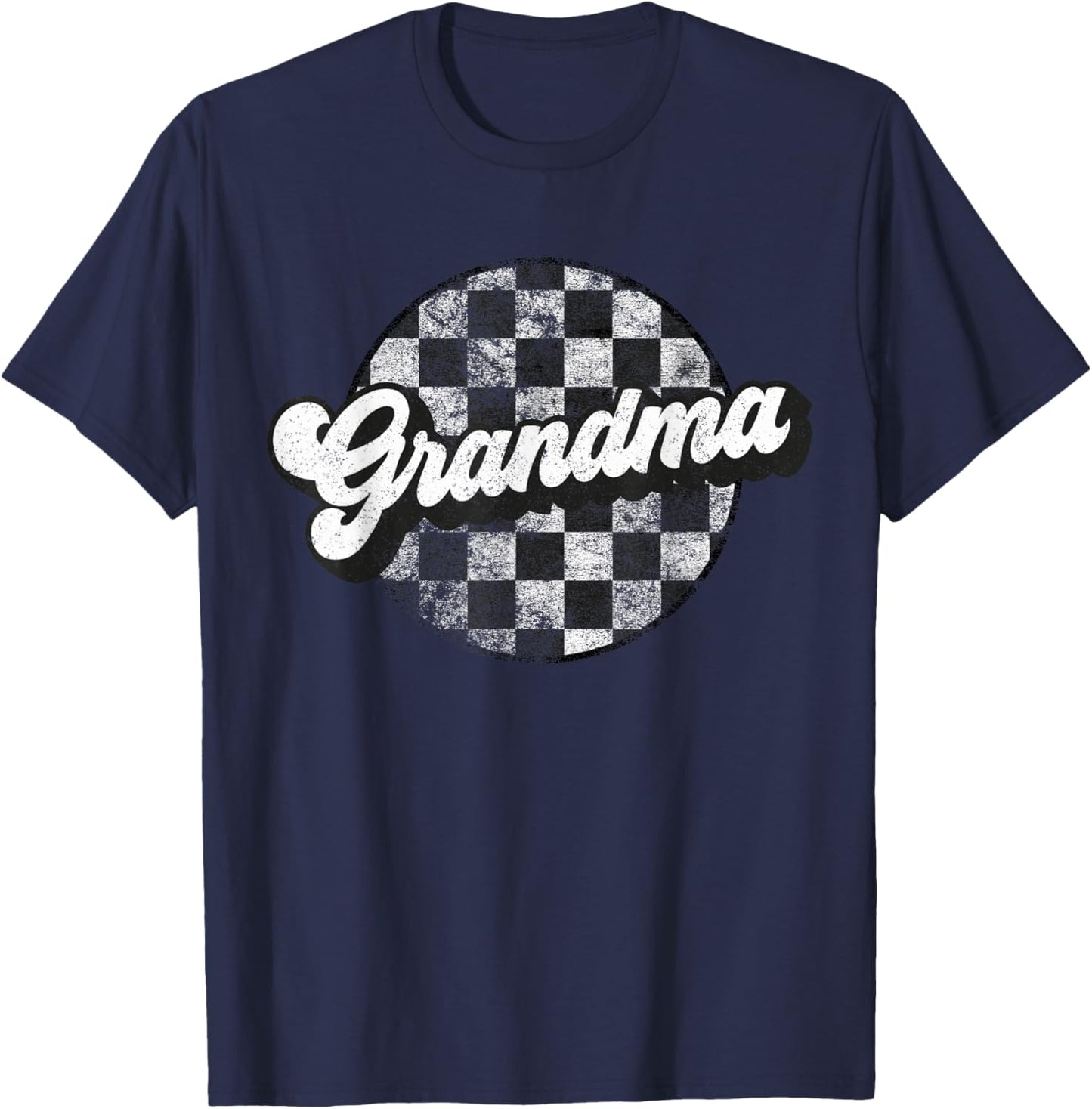 Funny Retro Checkered Grandma Race Vintage Matching Family T-Shirt - T-Shirt | Navy