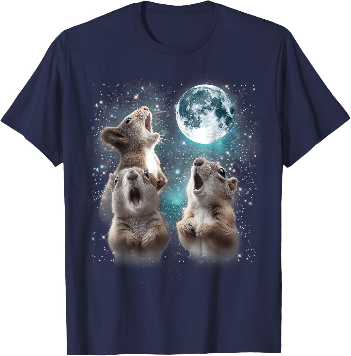 3 Squirrel Moon Howling Squirrel Head Funny Women T-Shirt - T-Shirt | Navy