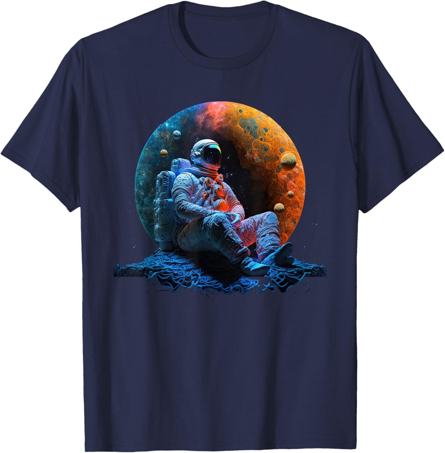 Meditating Astronaut Planets Meditation Astral Travel T-Shirt - T-Shirt | Navy