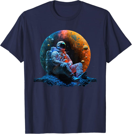 Meditating Astronaut Planets Meditation Astral Travel T-Shirt - T-Shirt | Navy