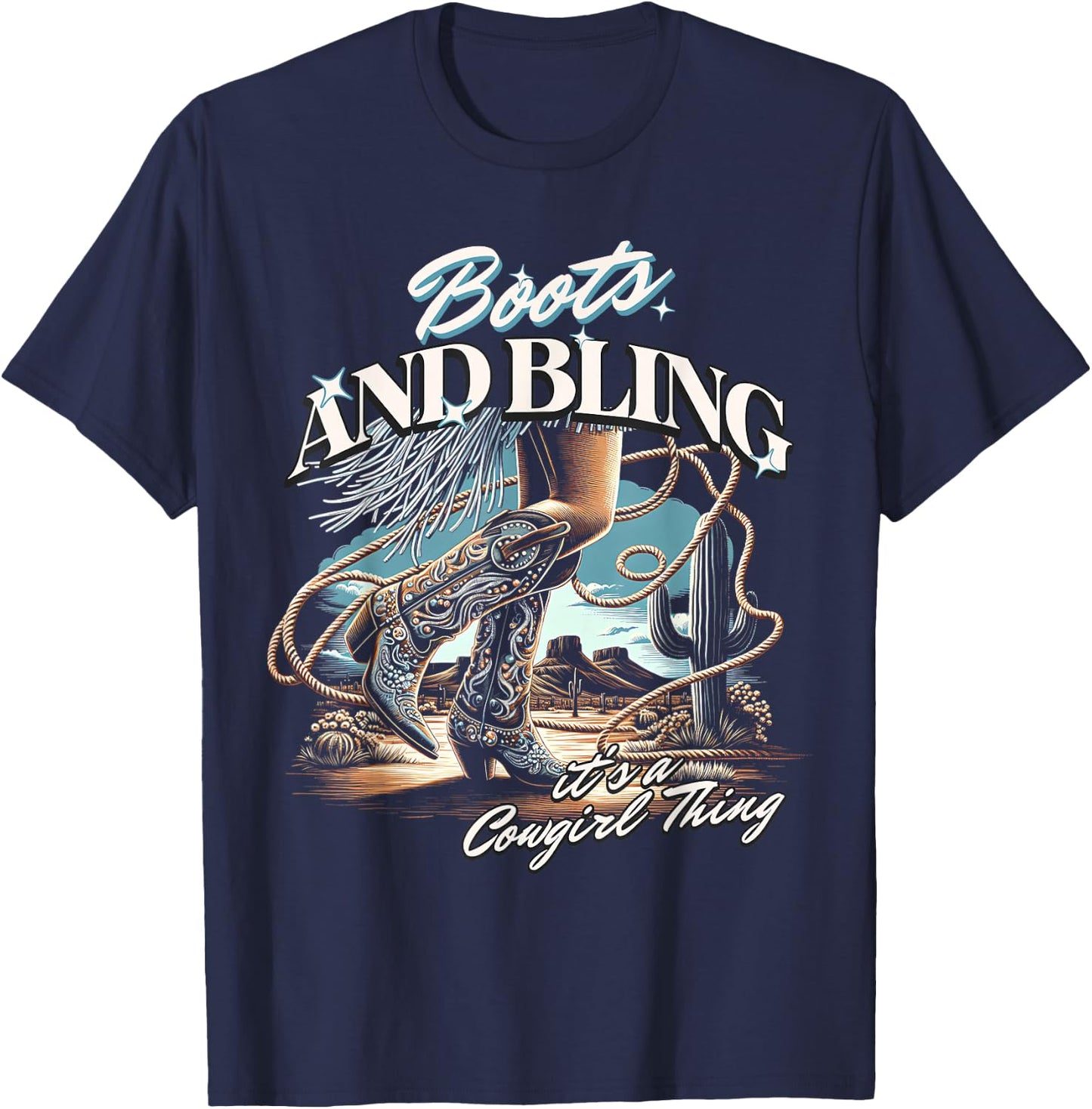 Boots & Bling its a Cowgirl Thing Cowgirl Melanin Rodeo T-Shirt - T-Shirt | Navy