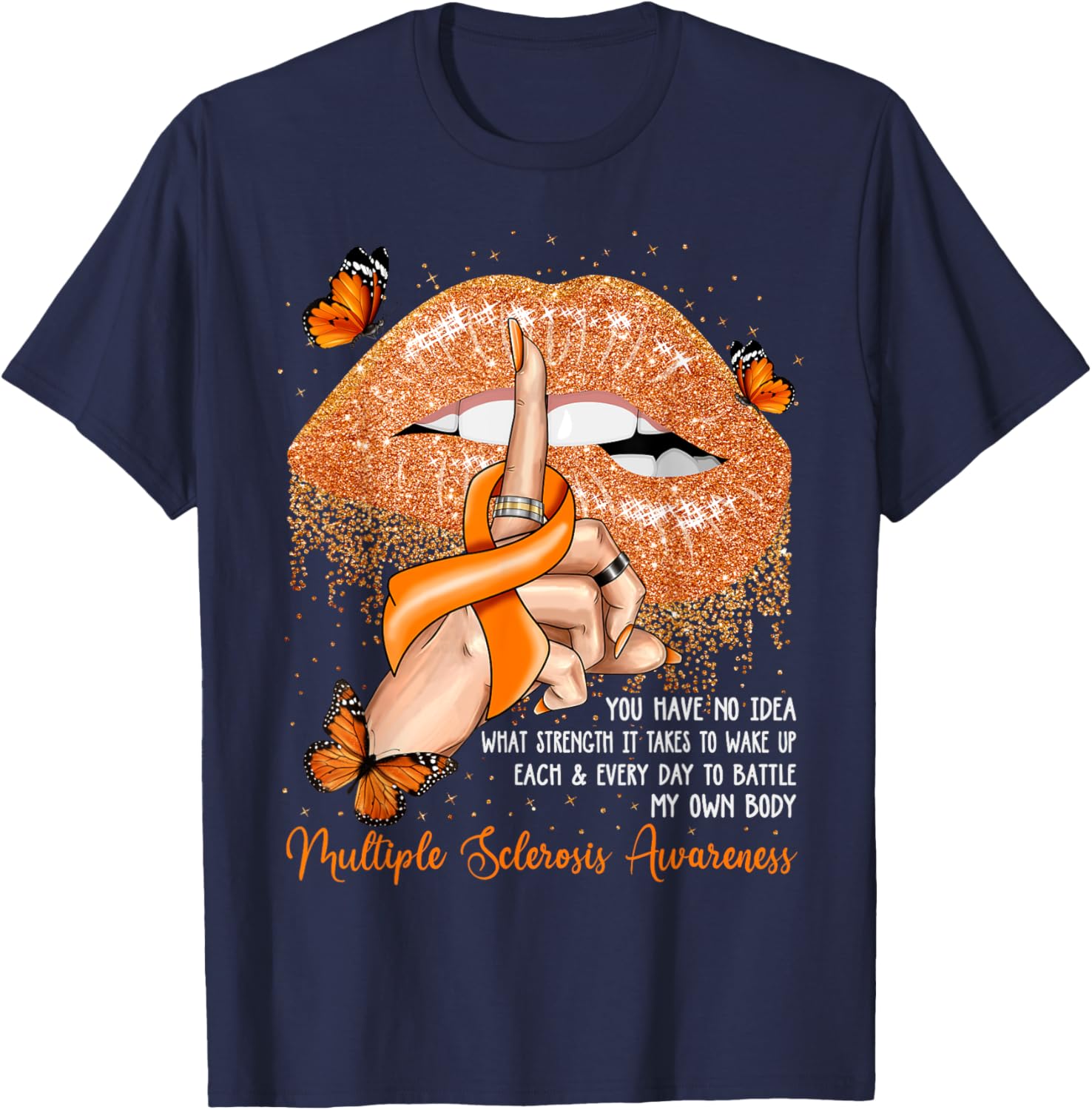 Dripping Lips Butterflies Multiple Sclerosis Awareness T-Shirt - T-Shirt | Navy