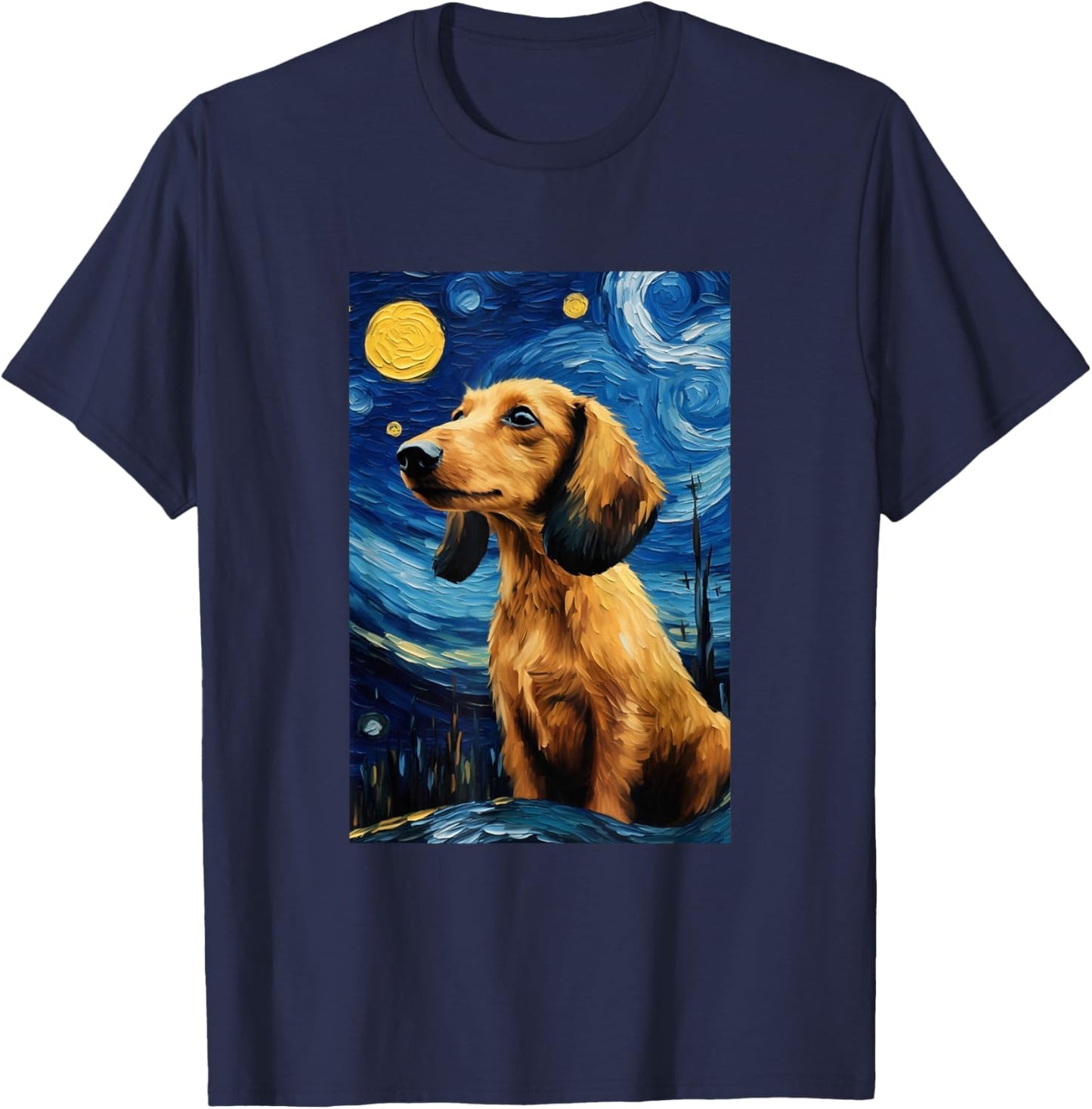 Cute Dachshund Dog Doggy - Van Gogh Style - Starry Night T-Shirt - T-Shirt | Navy