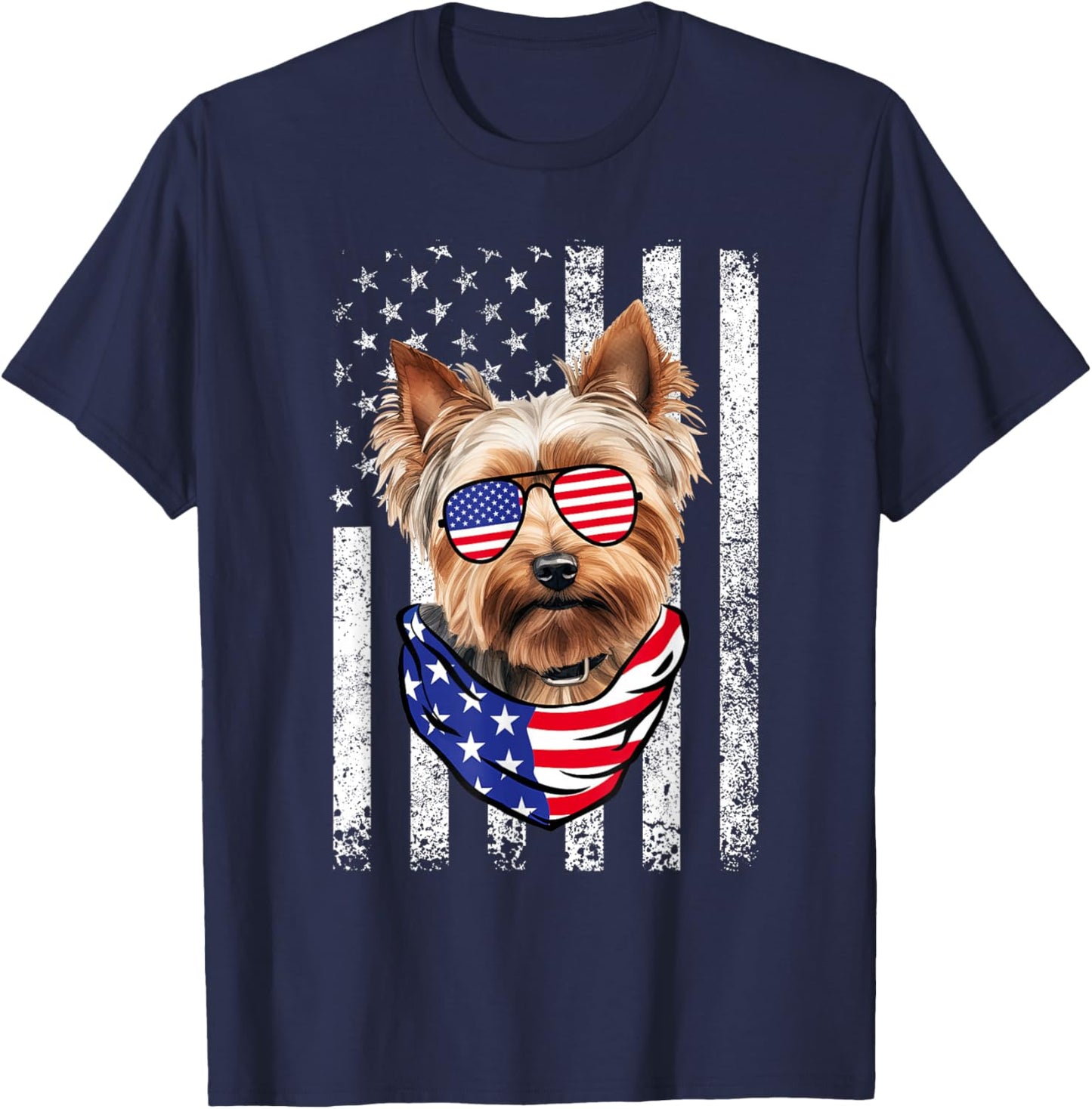 Yorkie American Flag USA Patriotic 4th of July T-Shirt - T-Shirt | Navy