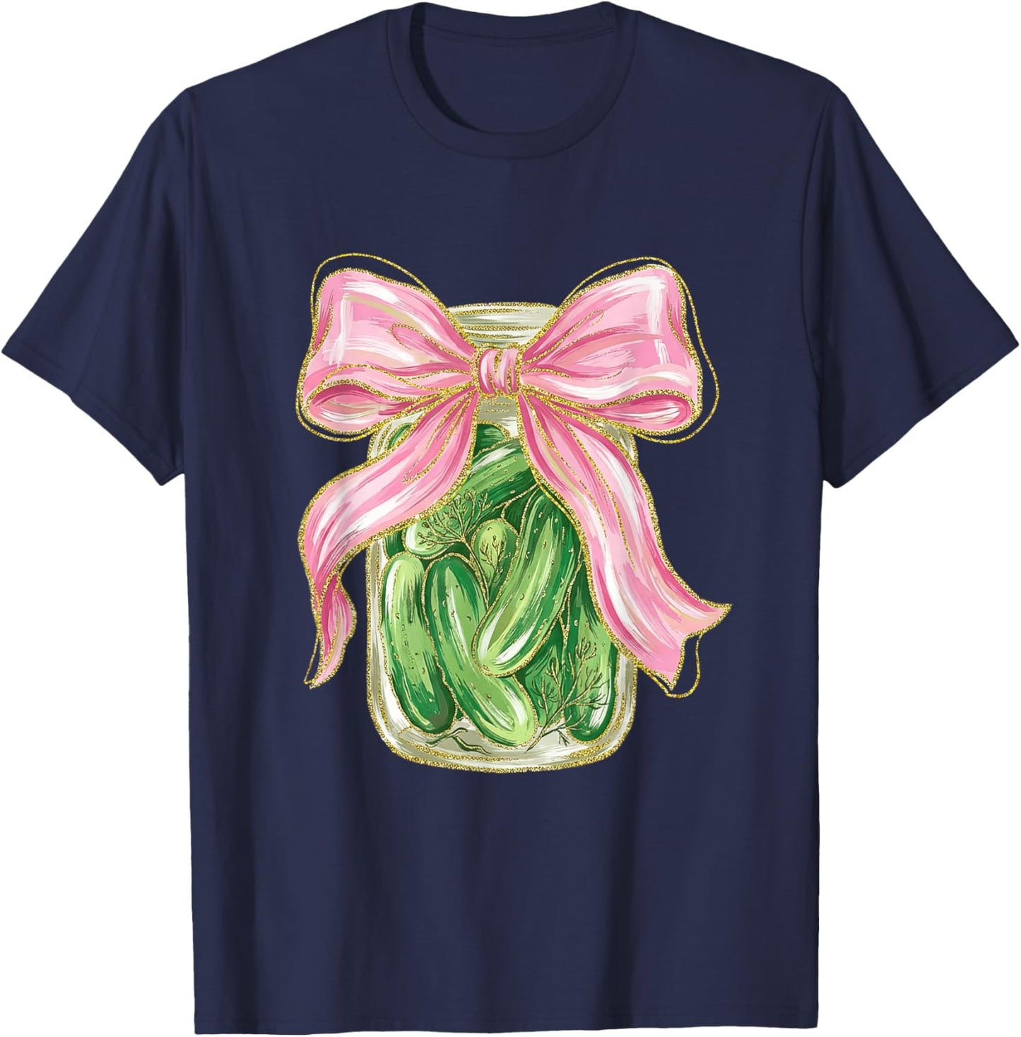 Canned Pickle Jar Coquette Bow Canning Season Cucumber Lover T-Shirt - T-Shirt | Navy