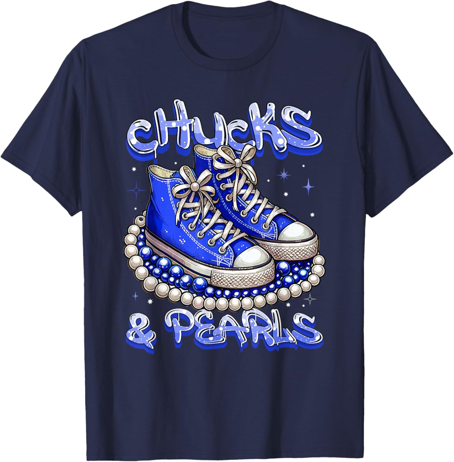 Blue Chucks And Pearls Women T-Shirt - T-Shirt | Navy