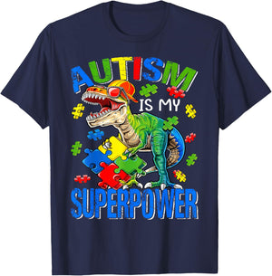 Autism Is My Superpower Autism Awareness Dinosaur T Rex T-Shirt - T-Shirt | Navy