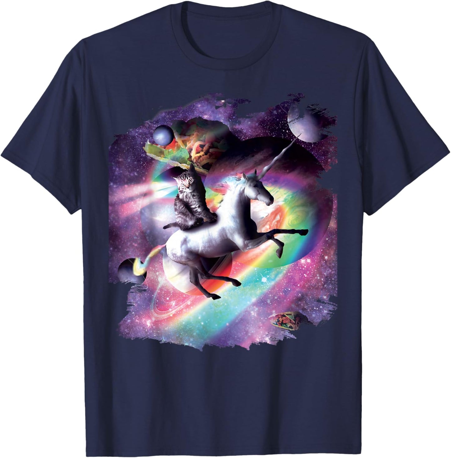 Cat Riding Unicorn In Space T-Shirt - T-Shirt | Navy