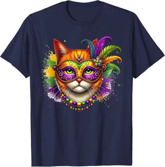 Mardi Gras Cute Cat Mask Costume Outfit Women Girls Kids T-Shirt - T-Shirt | Navy