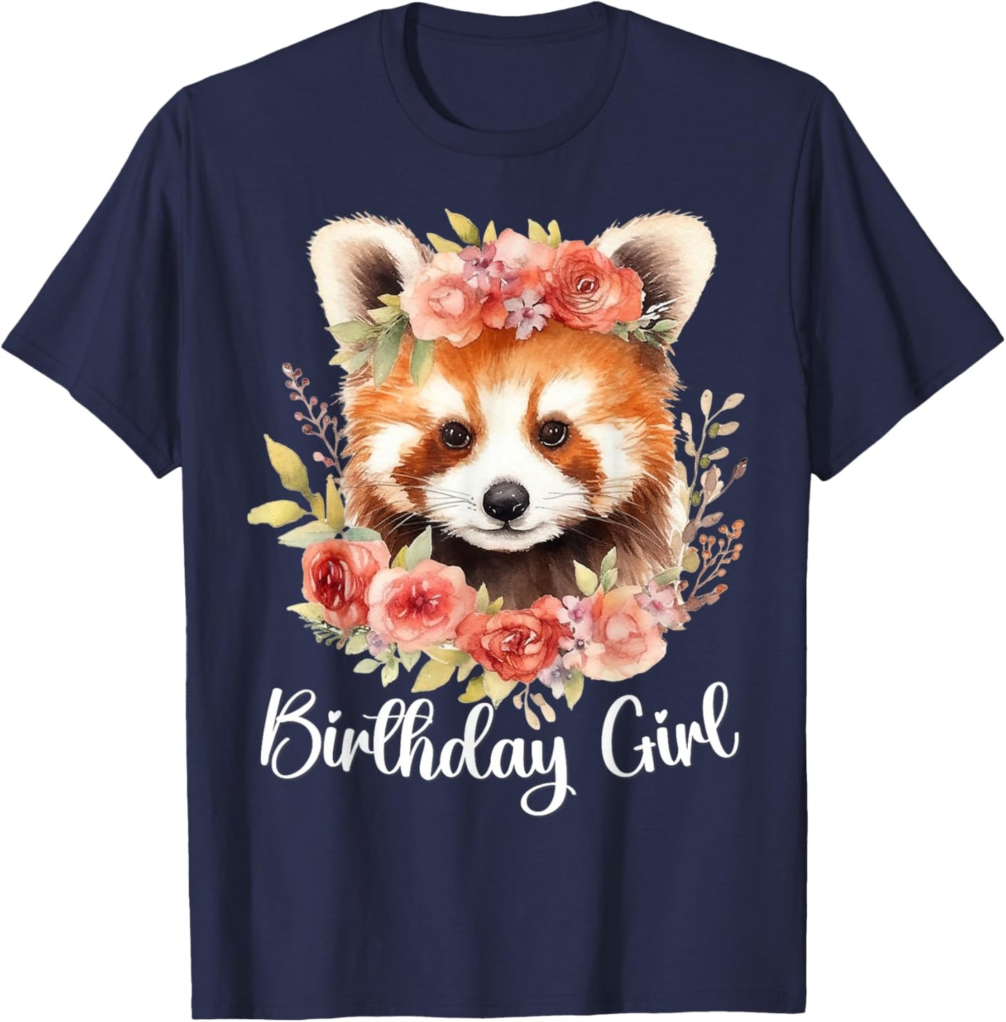 Red Panda with Flowers for the Birthday Girl T-Shirt - T-Shirt | Navy