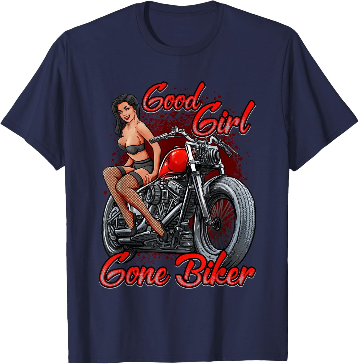 Sexy Pin Up Girl Biker Motorcycle Shirt Women T-Shirt - T-Shirt | Navy