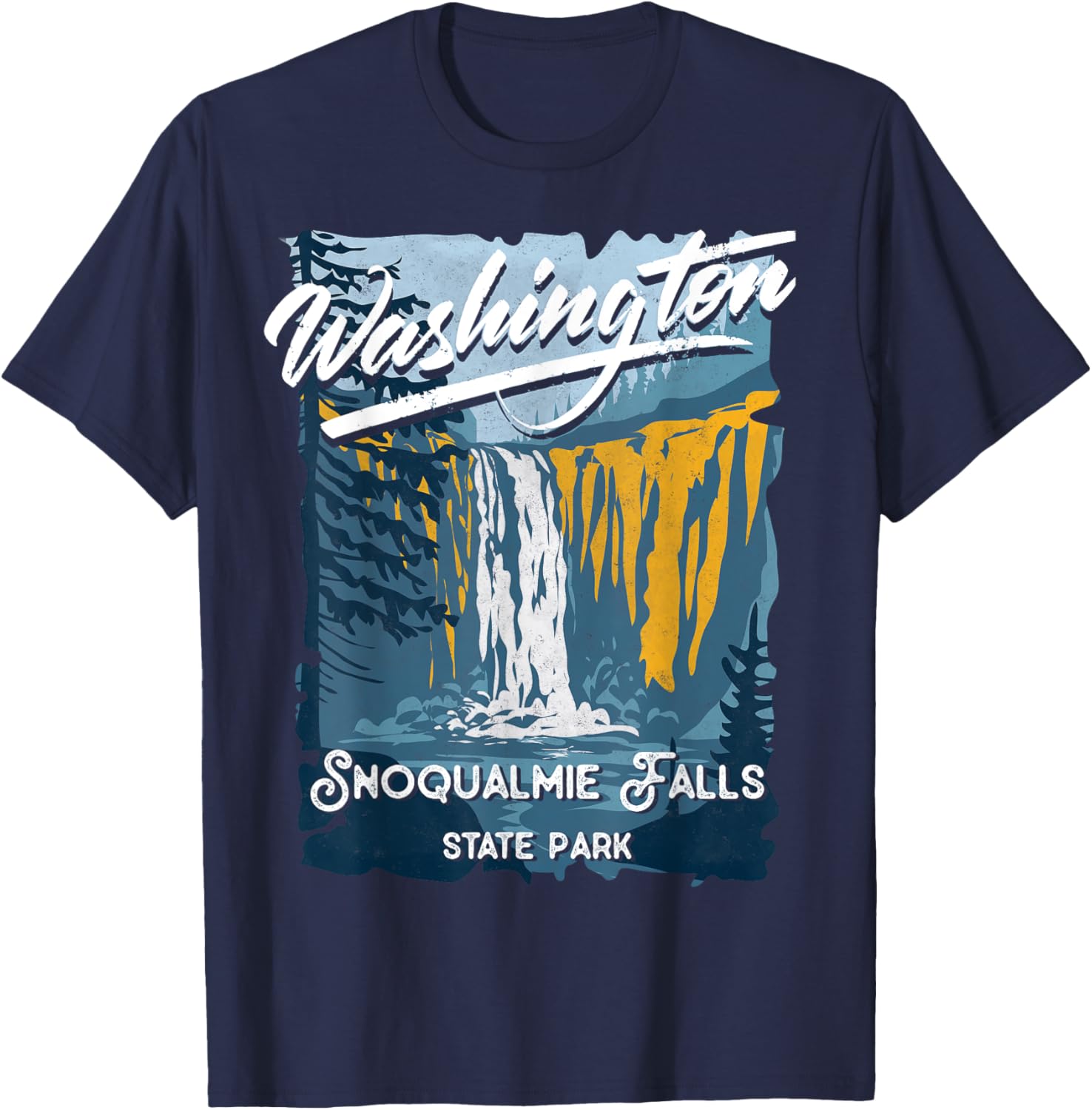 Snoqualmie Falls State Park Washington Evergreen State T-Shirt - T-Shirt | Navy