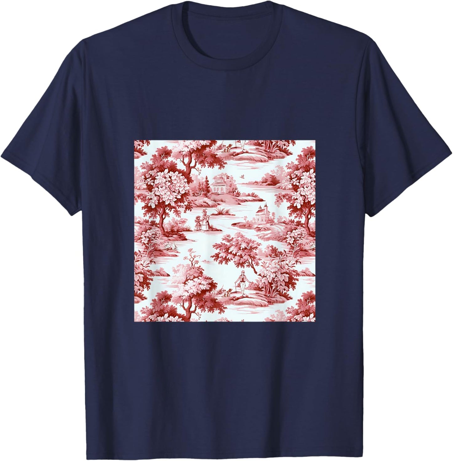 Toile de jouy ,red and white,vintage,nature art T-Shirt - T-Shirt | Navy