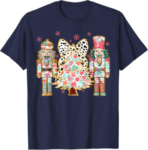 Colorful Coquette Bow Floral Nutcracker Christmas Tree Girly T-Shirt - T-Shirt | Navy