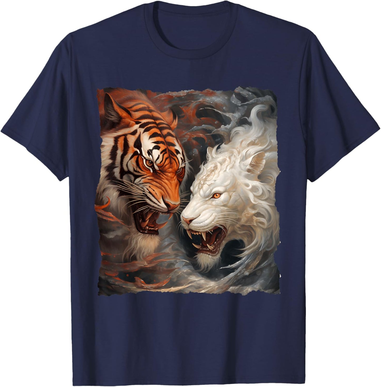 Majestätischer weißer Tiger und intensiver Tiger Fantasy Tattoo-Kunst T-Shirt - T-Shirt | Navy