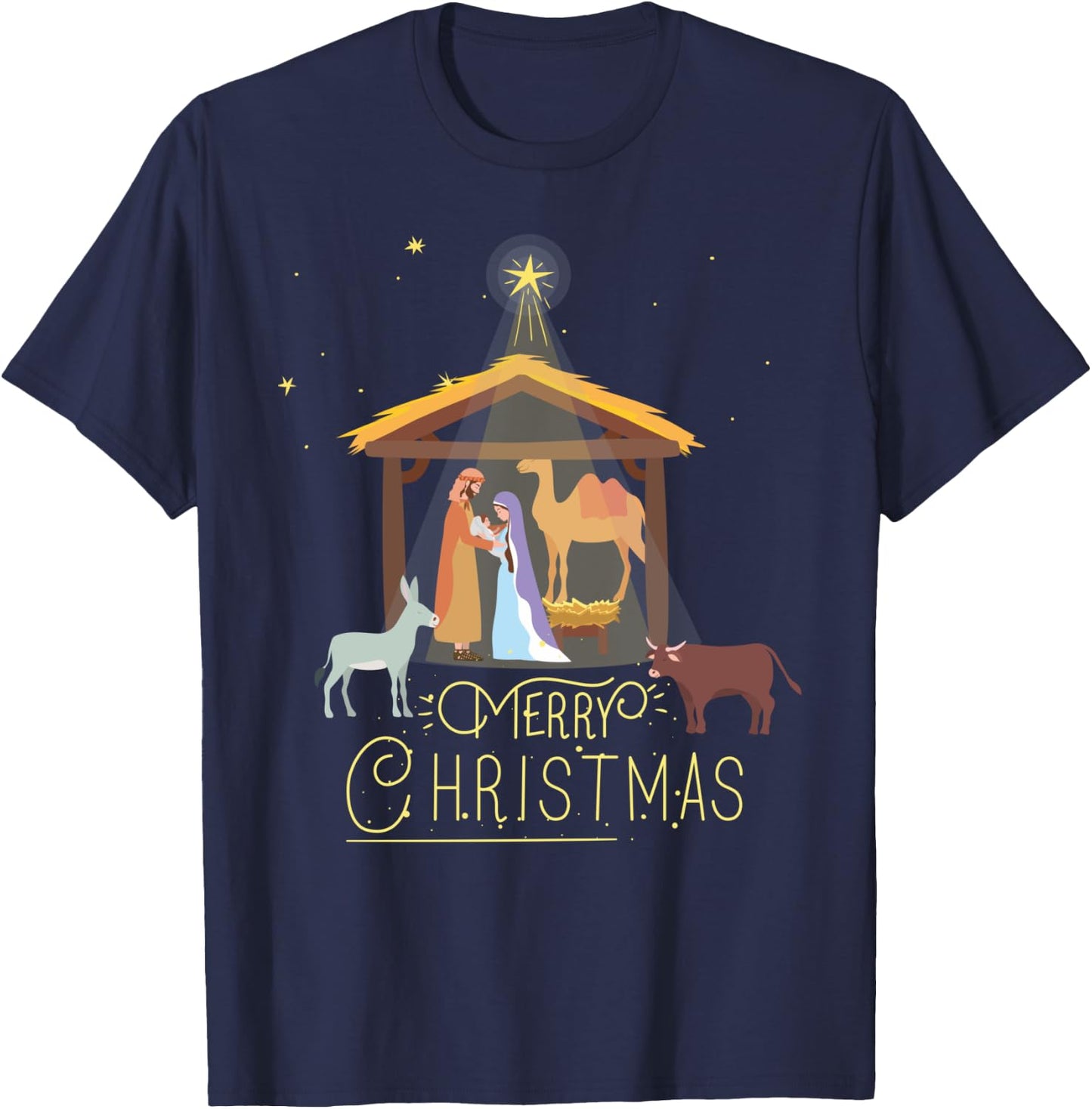 Merry Christmas - Nativity Scene North Star - Baby Jesus T-Shirt - T-Shirt | Navy