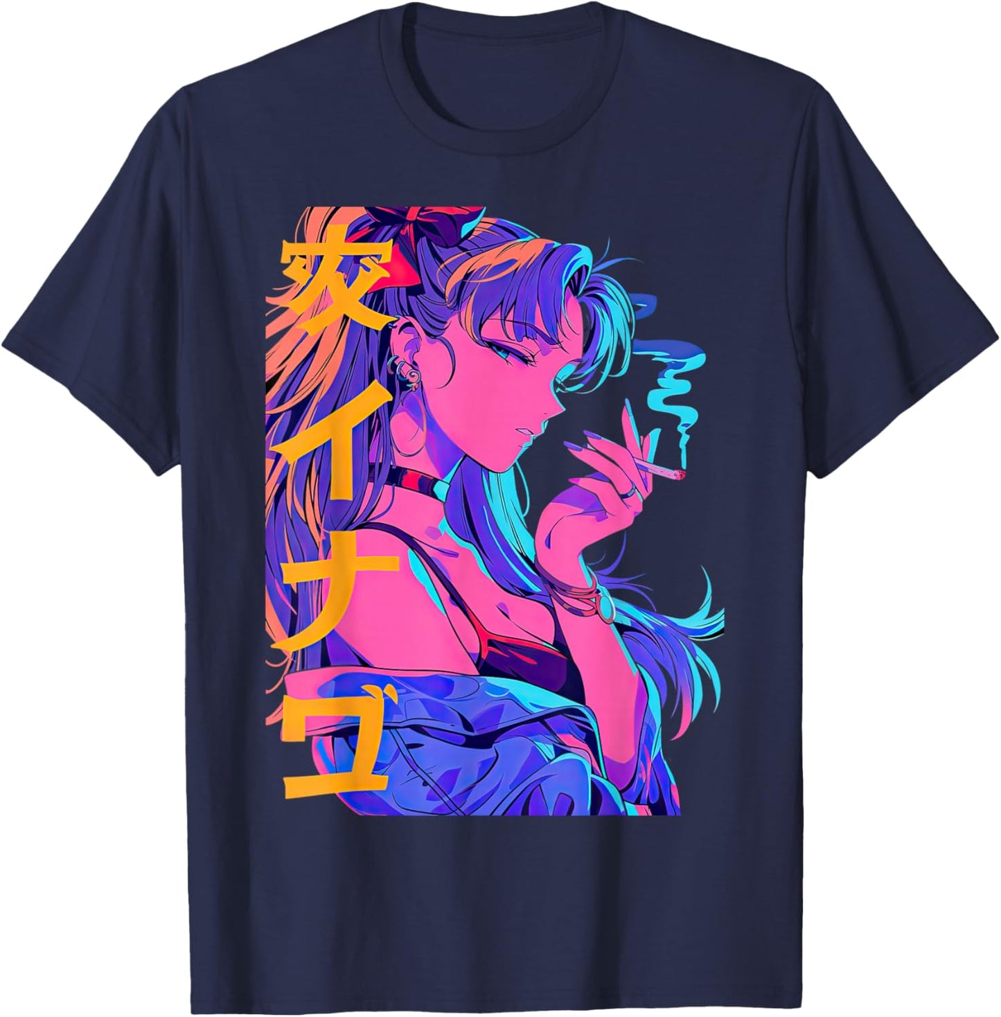 Waifu Anime Horror Girl Aesthetic T-Shirt - T-Shirt | Navy