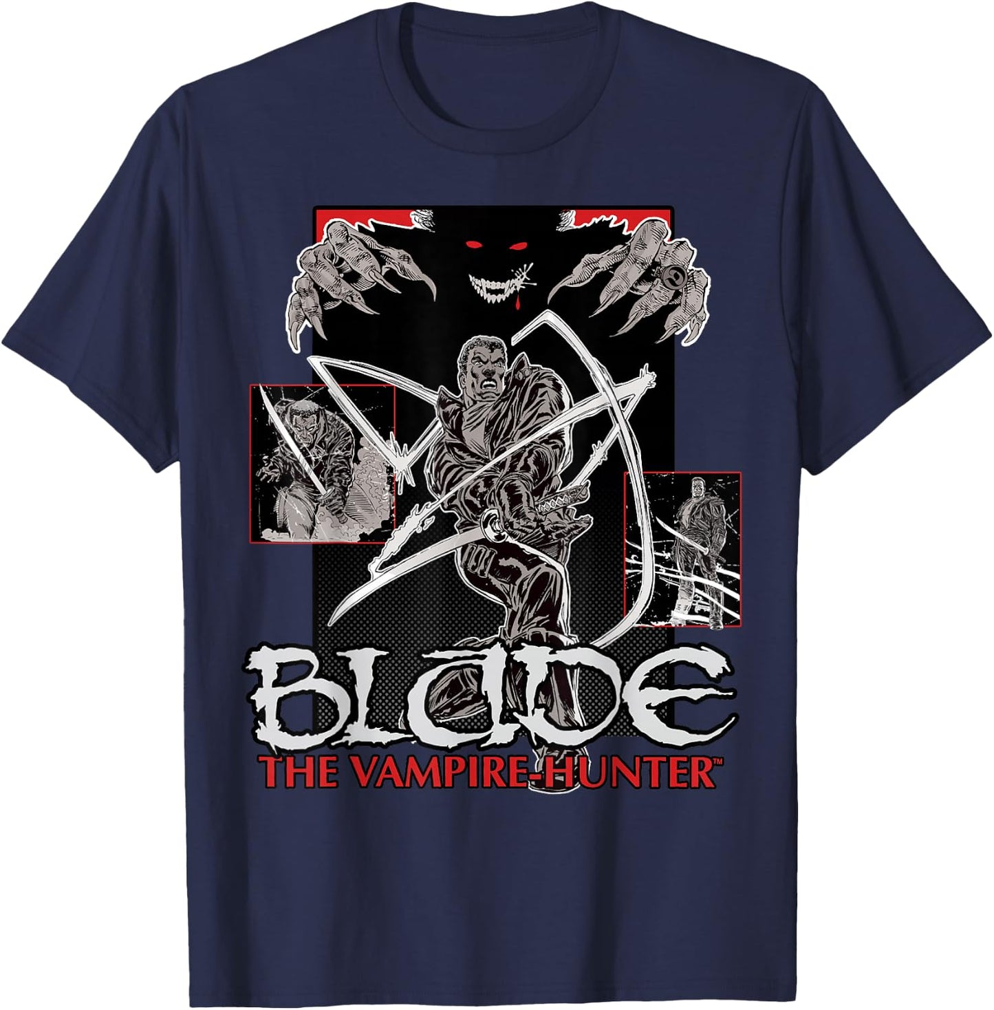 Marvel Blade Animated Series Portrait Collage Logo T-Shirt - T-Shirt | Navy