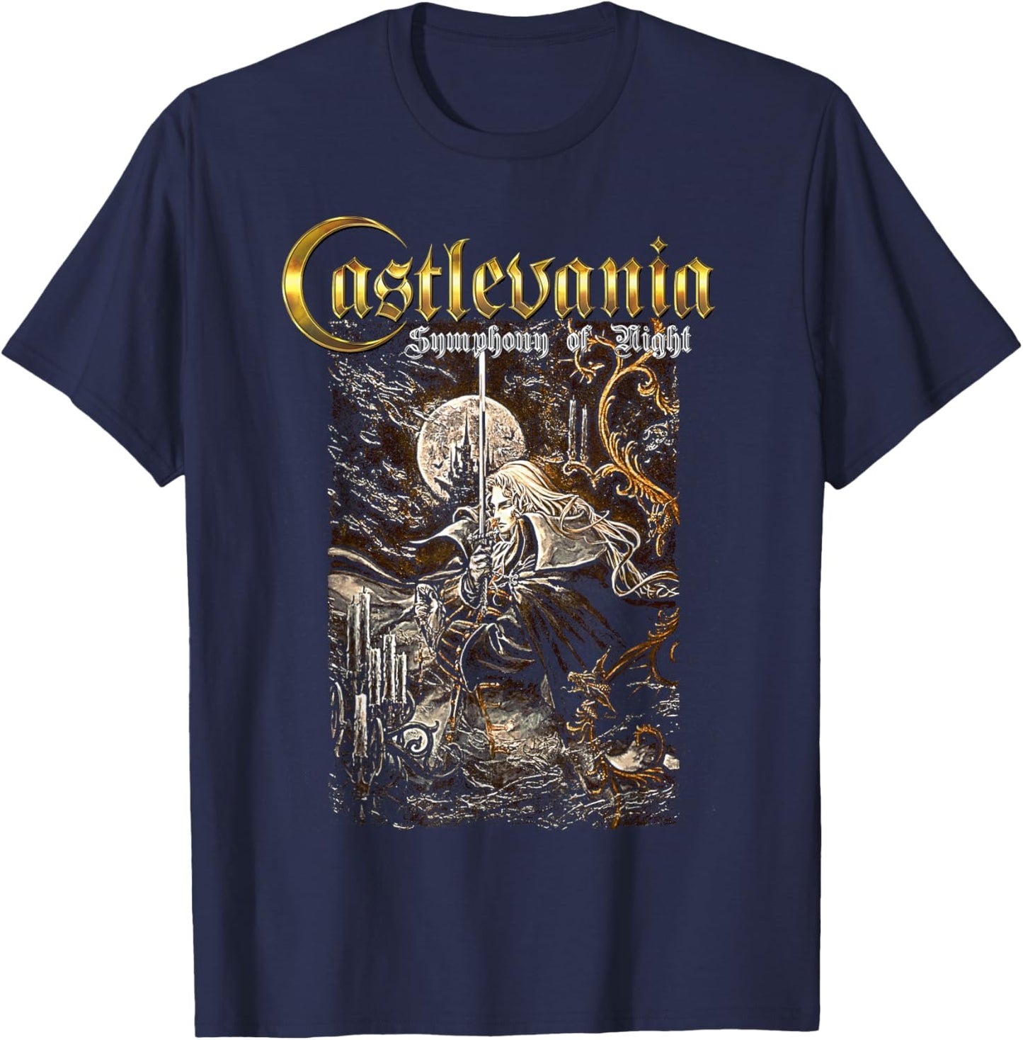 Castlevania Symphony Box Art Gothic Moon Night Retro Gamer T-Shirt - T-Shirt | Navy
