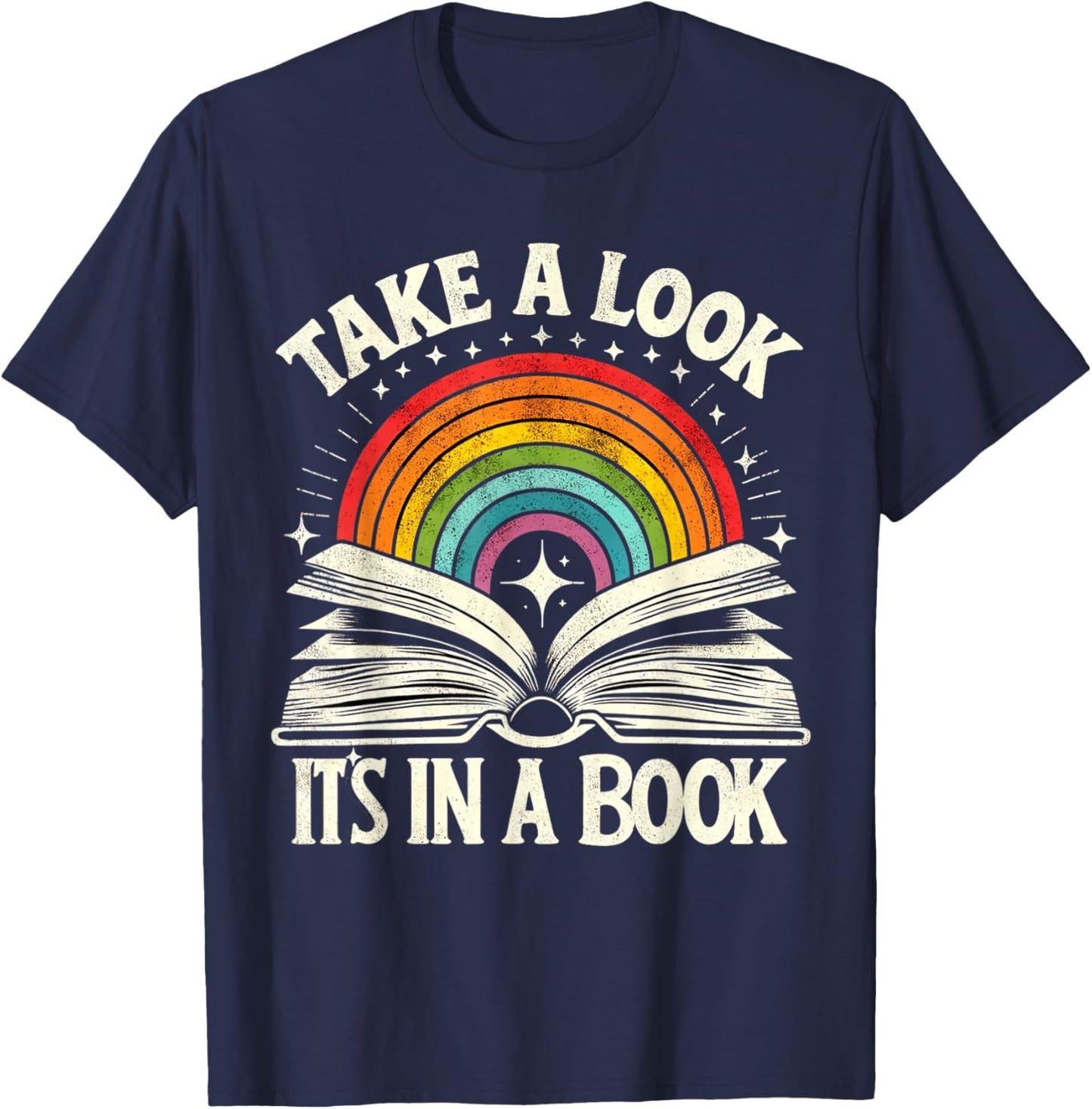 Take A Look A Book Vintage Reading Librarian rainbow T-Shirt - T-Shirt | Navy