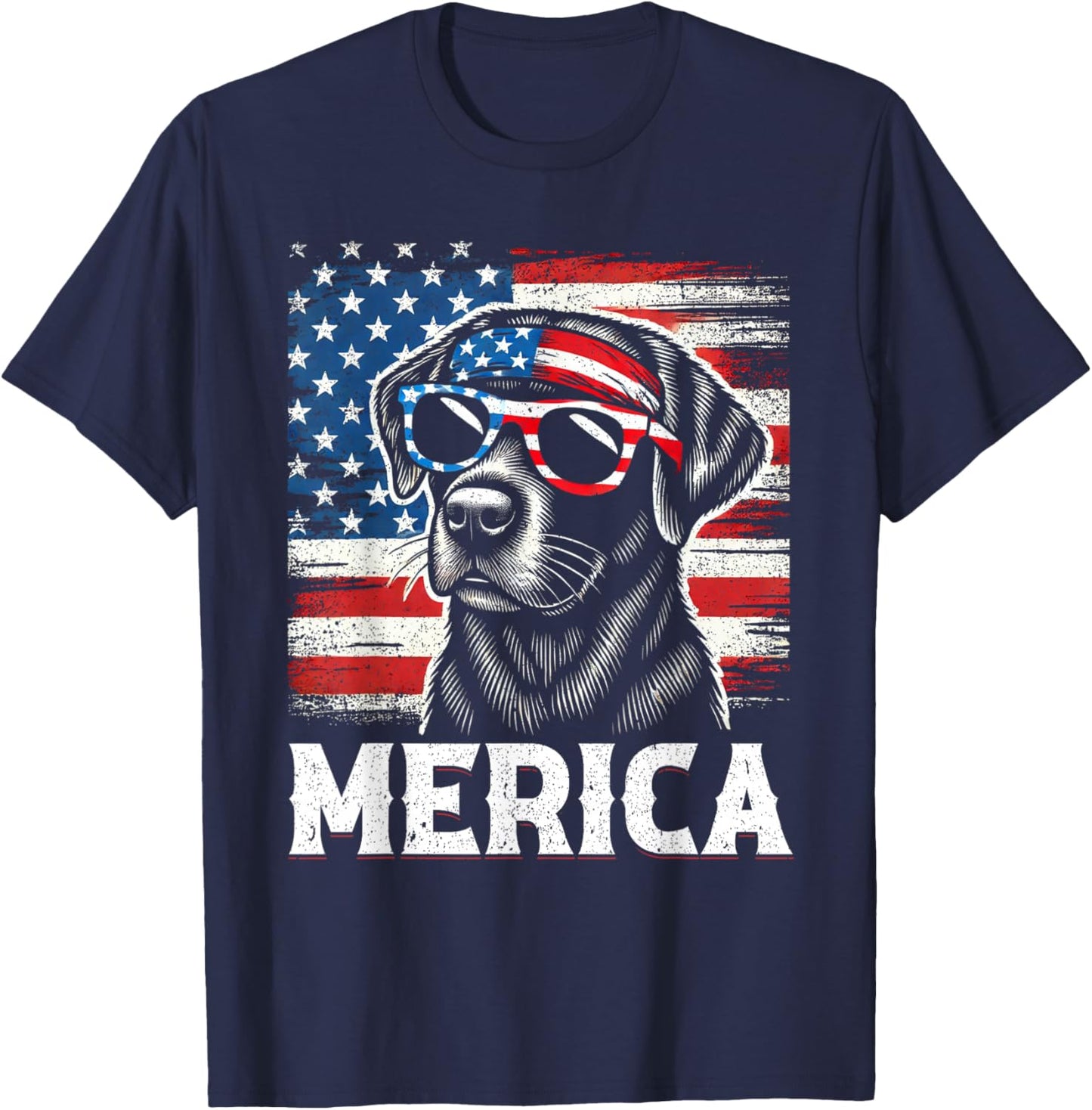 USA American Flag Dog Labrador Retriever T-Shirt - T-Shirt | Navy