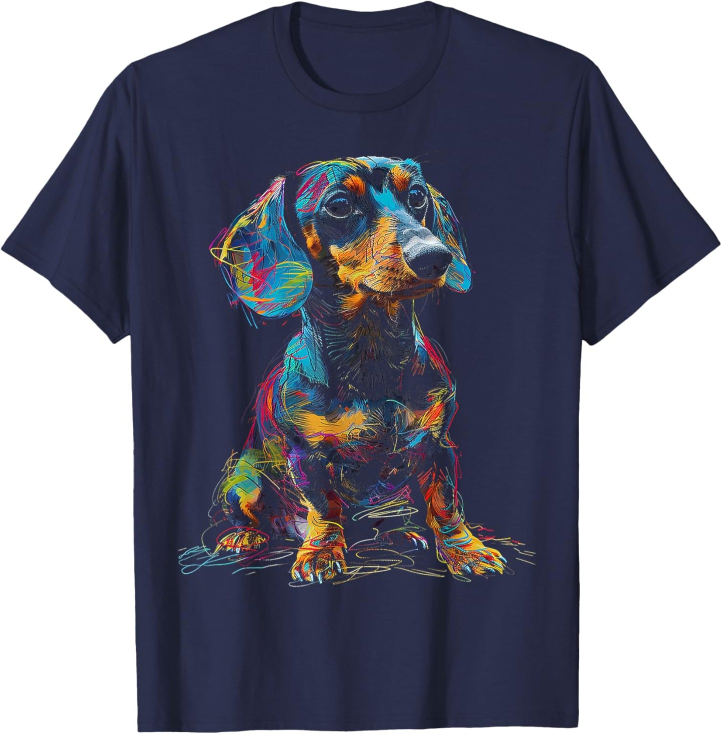 Dachshund Motif Pet Illustration Dog Dachshund Men Women Kids T-Shirt - T-Shirt | Navy
