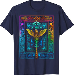 Hummingbird Colorful Mandala Animal Art Bird T-Shirt - T-Shirt | Navy
