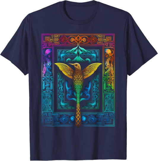 Hummingbird Colorful Mandala Animal Art Bird T-Shirt - T-Shirt | Navy