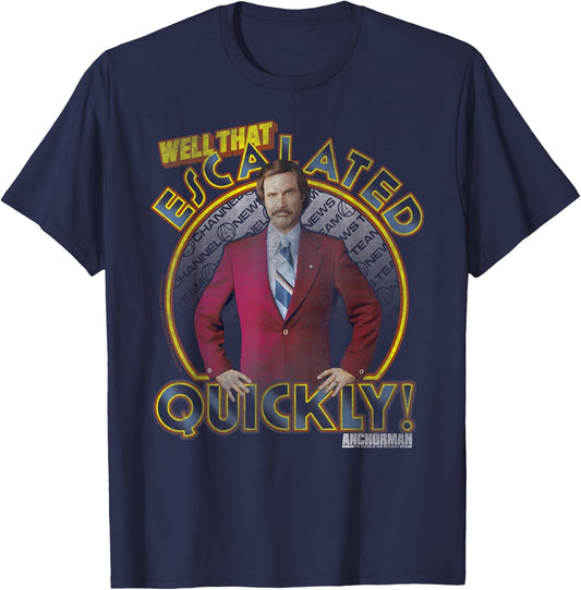 Anchorman Ron Burgundy Escalated Quickly Circle Portrait T-Shirt - T-Shirt | Navy