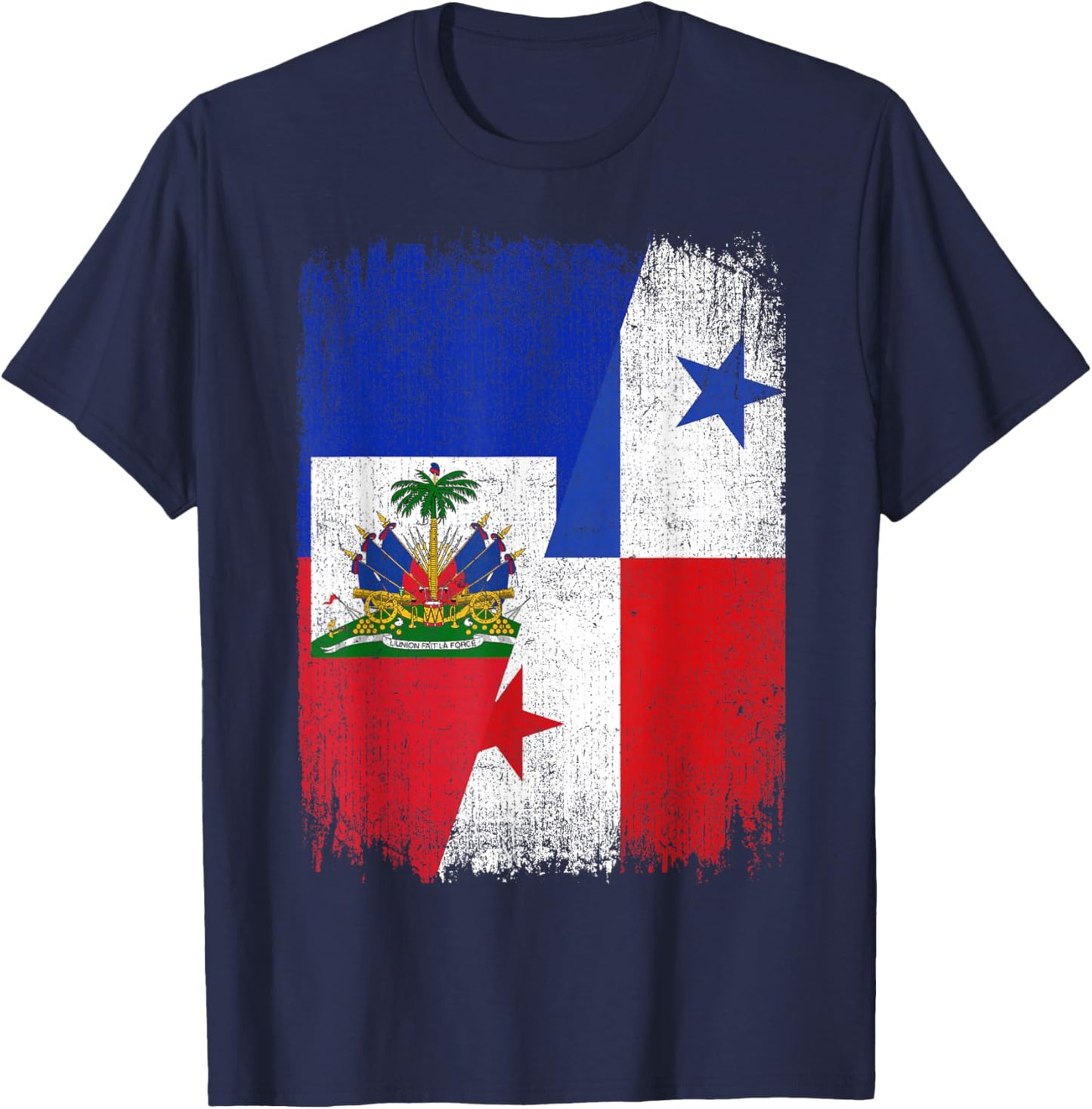 Half Haiti Panama Flag Haitian Panamanian Pride Roots T-Shirt - T-Shirt | Navy