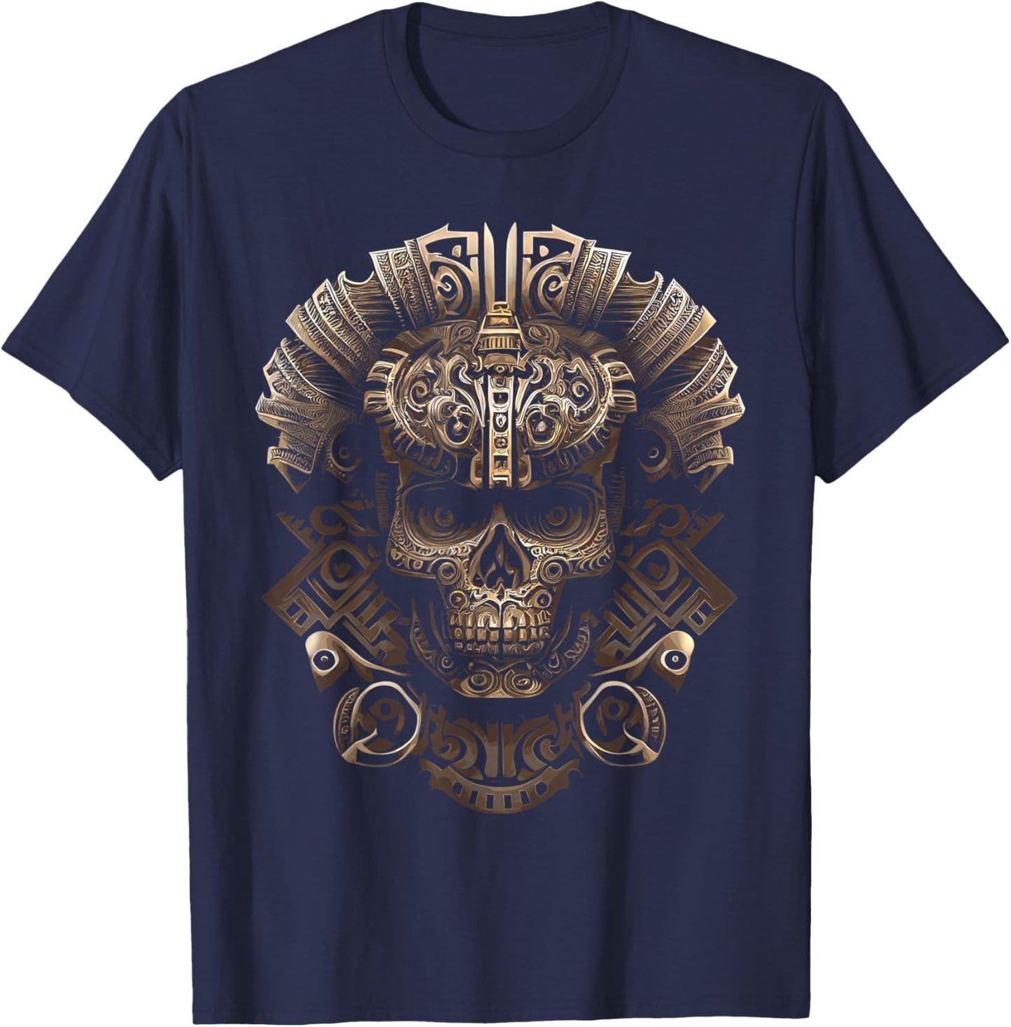 Mexican Mictlantecuhtli Aztec God Of Death Skull T-Shirt - T-Shirt | Navy