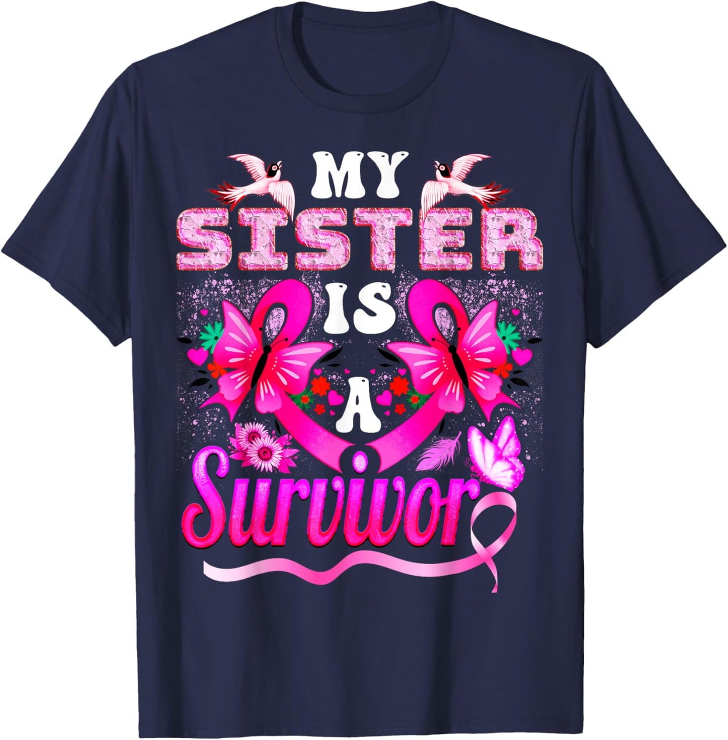 My Sister Is A Survivor Breast Cancer Sunflower T-Shirt - T-Shirt | Navy