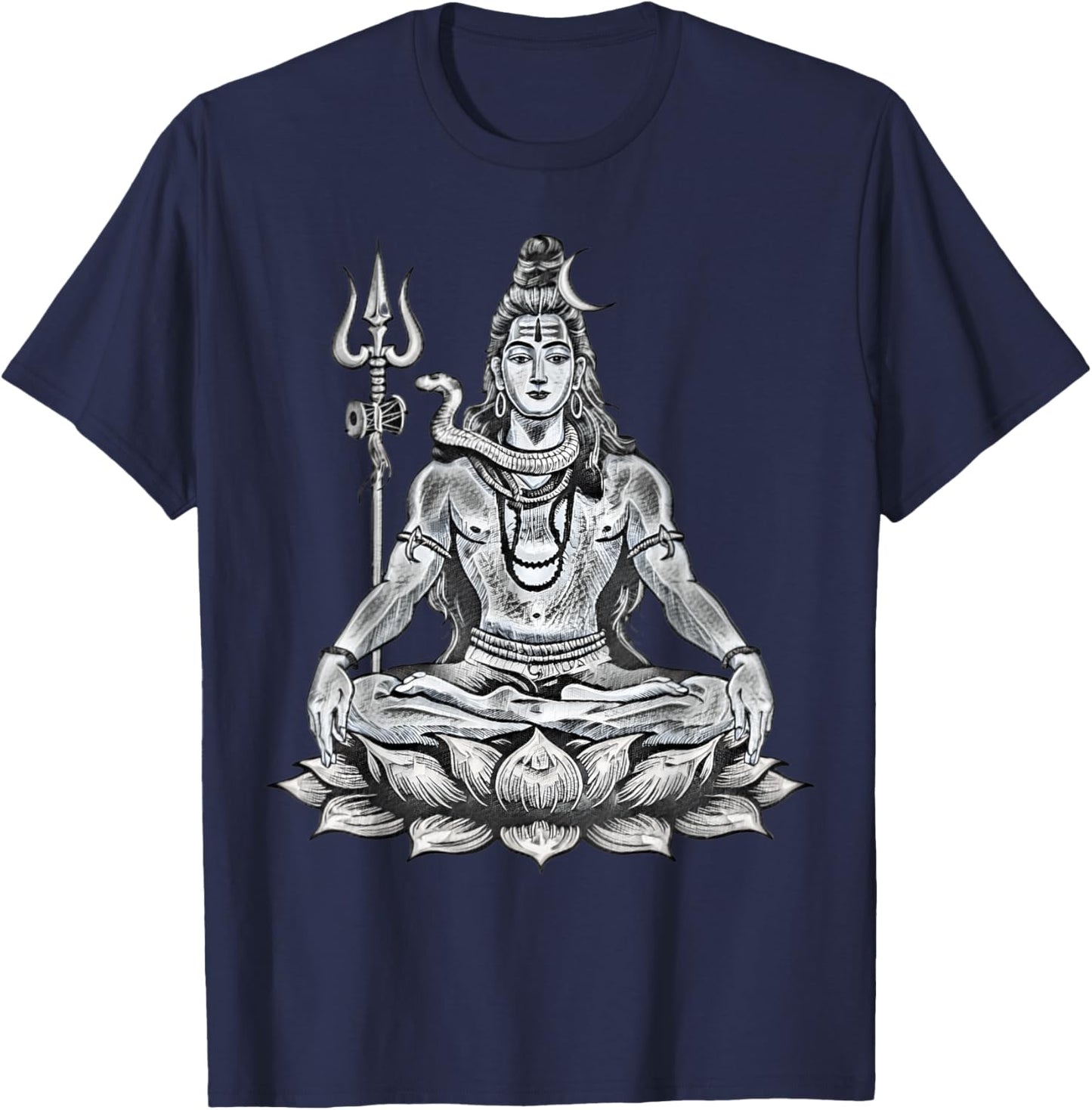 Lord Shiva On Lotus Perfect For Hindu Devotees Men Women T-Shirt - T-Shirt | Navy