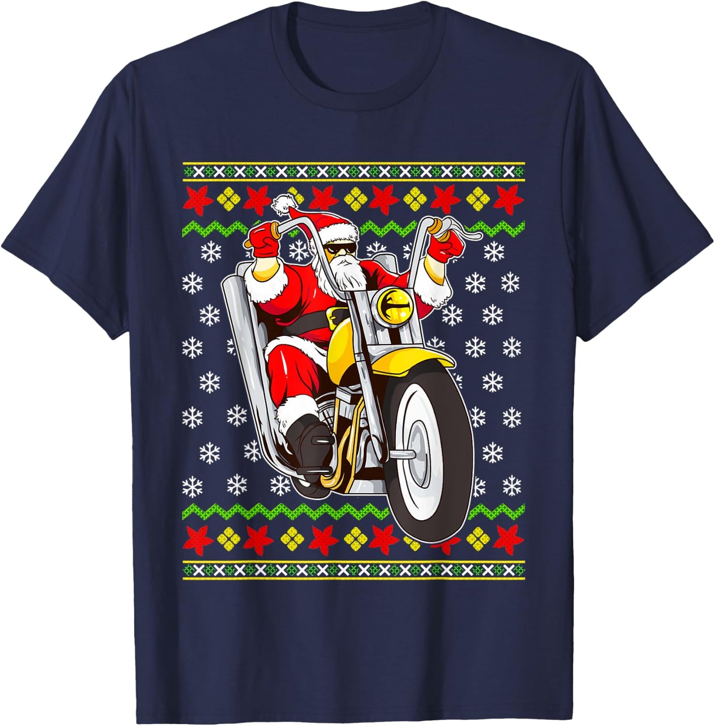 Santa Claus Biker Motorcycle Ugly Christmas Motorcycles T-Shirt - T-Shirt | Navy