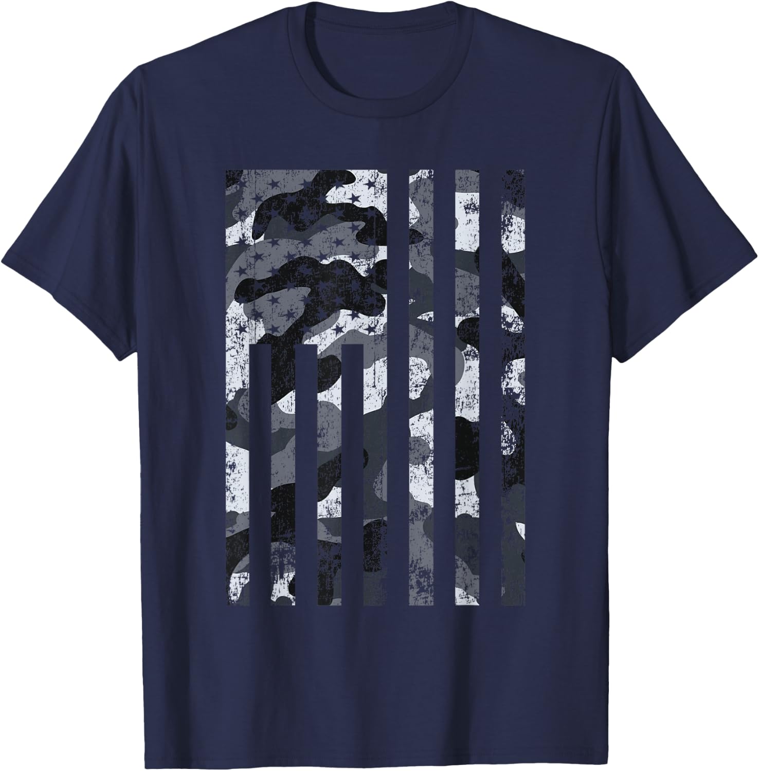 American Flag Black & White Camo Distressed Patriotic USA T-Shirt - T-Shirt | Navy