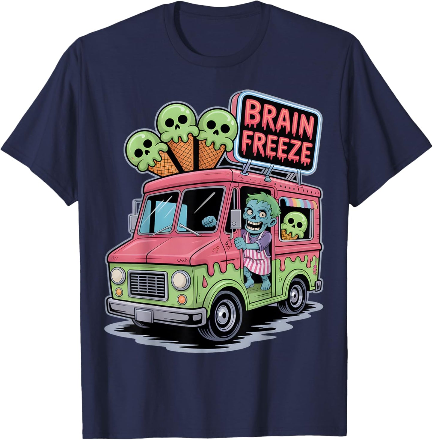 Brain Freeze Zombie Cream Truck T-Shirt - T-Shirt | Navy