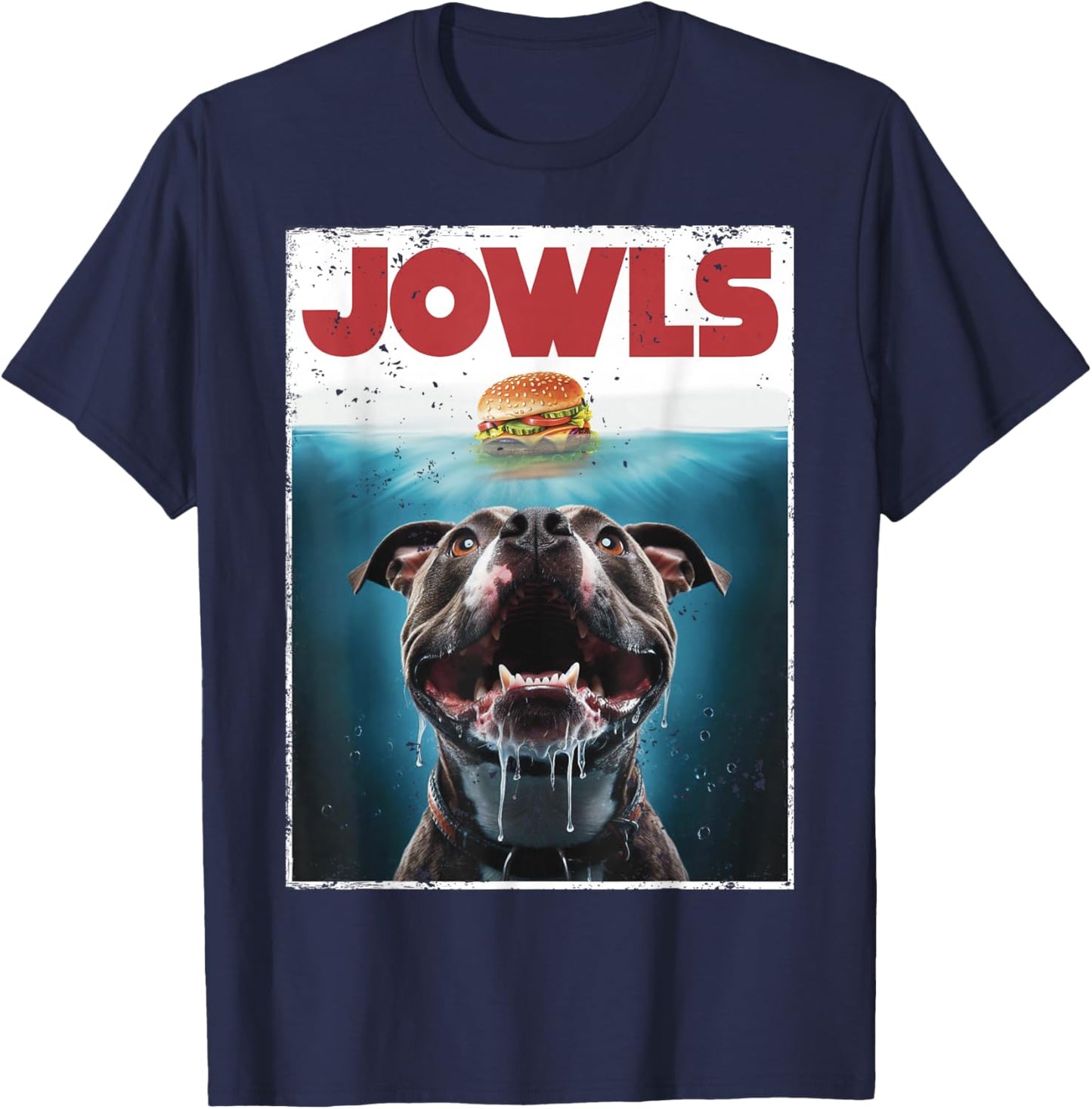Funny Pittie Pitbull Pit Bull Jowls Burger, Bully Dog Mom T-Shirt - T-Shirt | Navy